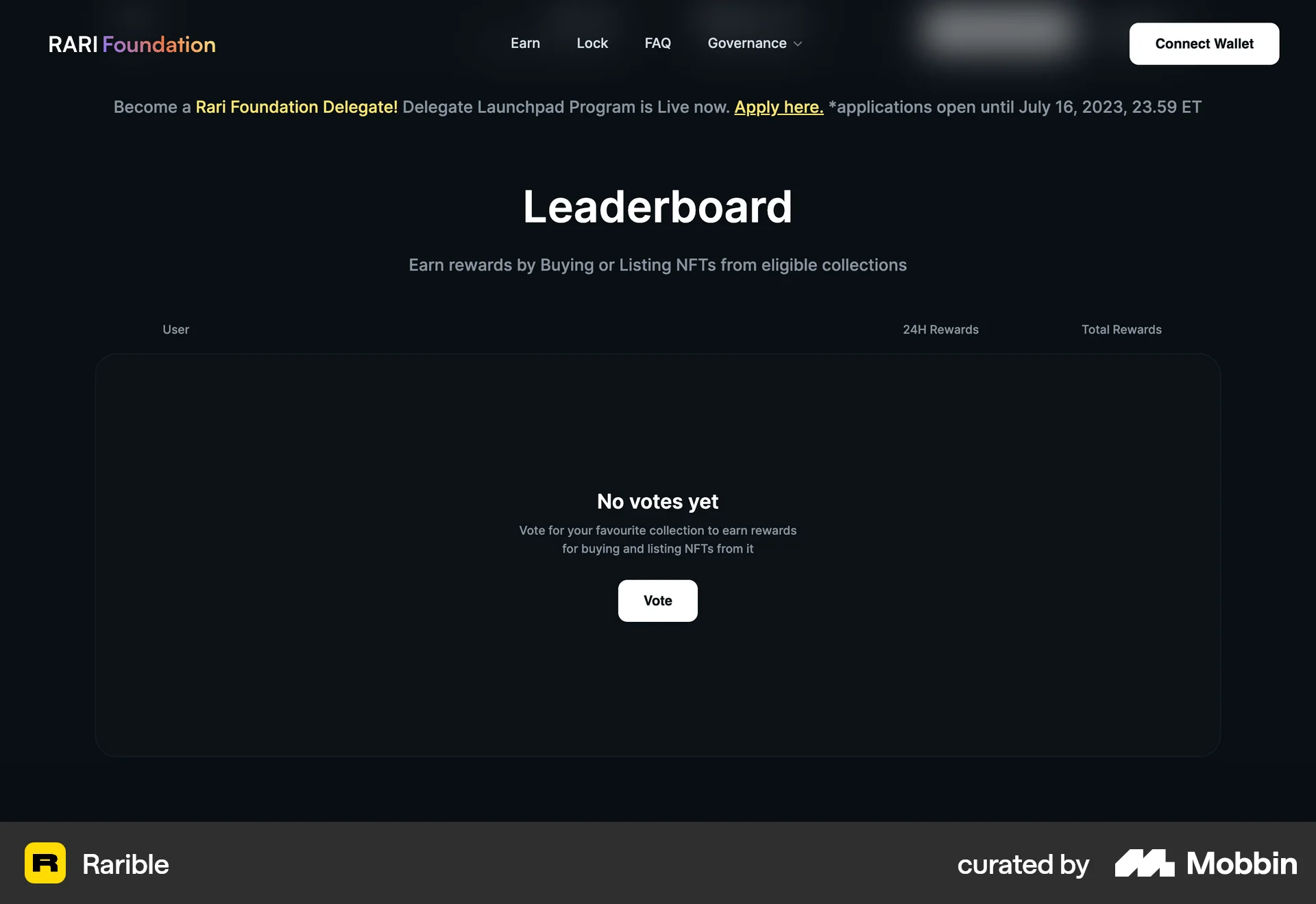 Rarible Web Leaderboard screen