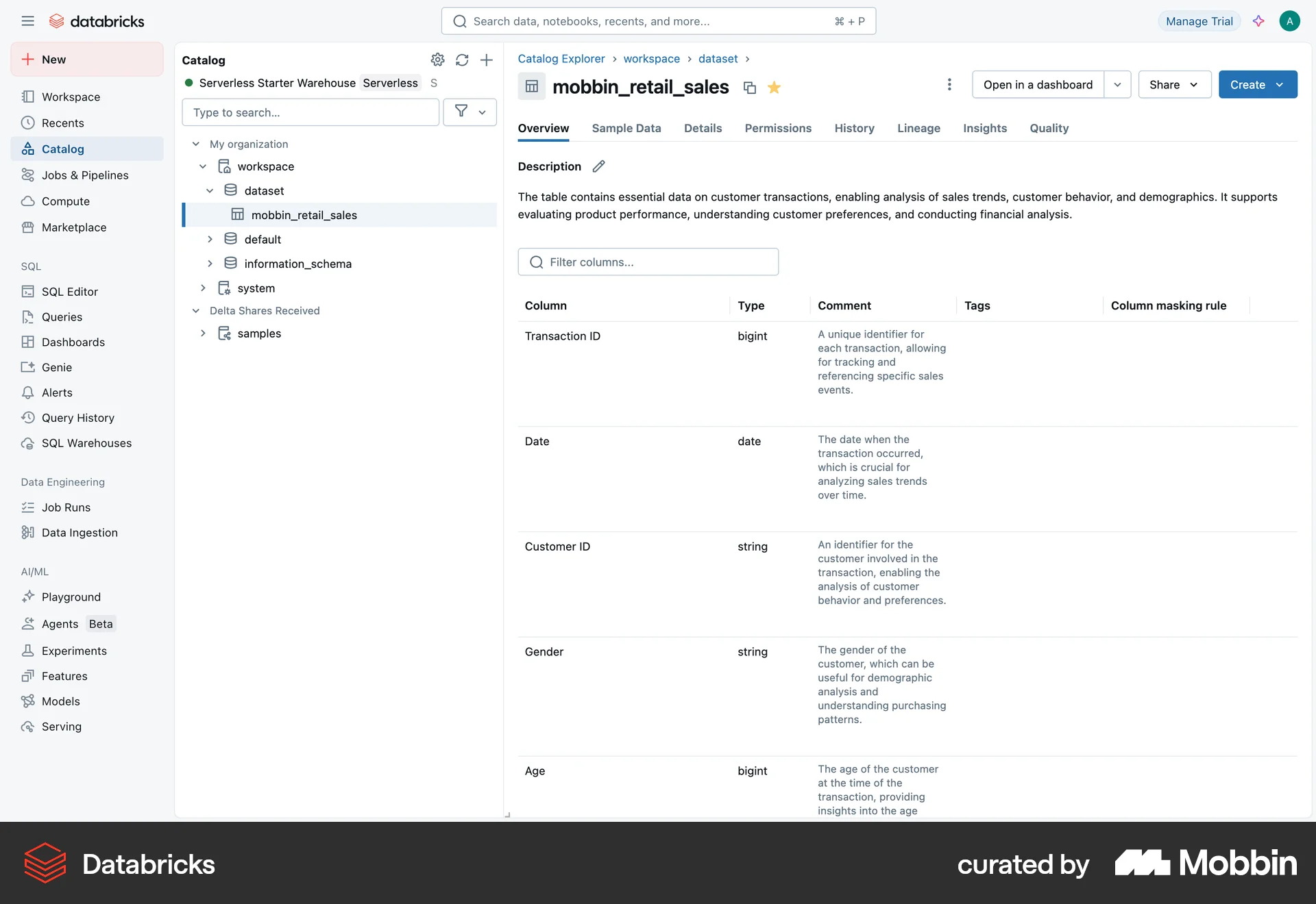 Databricks Web Favorite & Pin screen