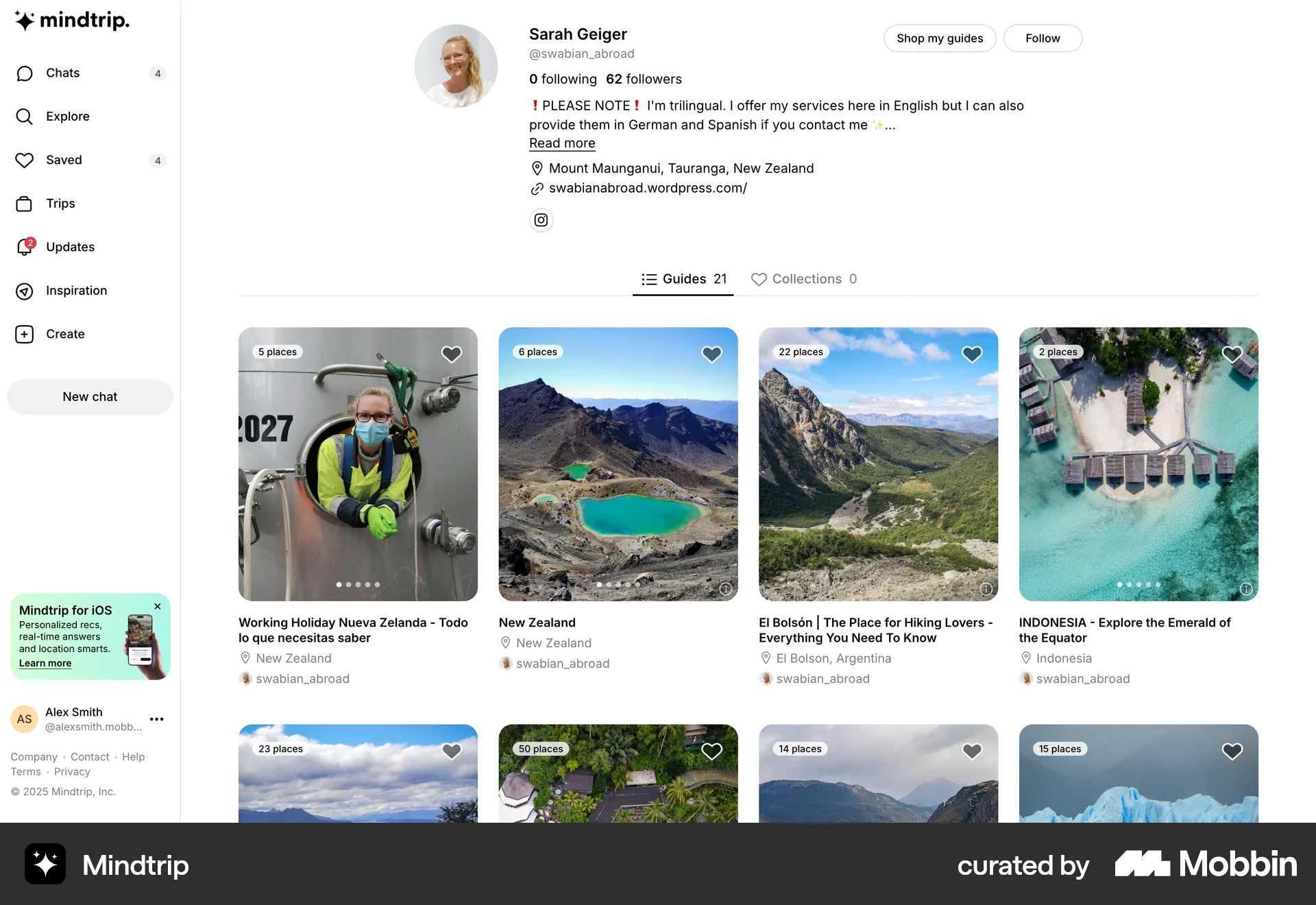 Mindtrip Web User / Group Profile screen