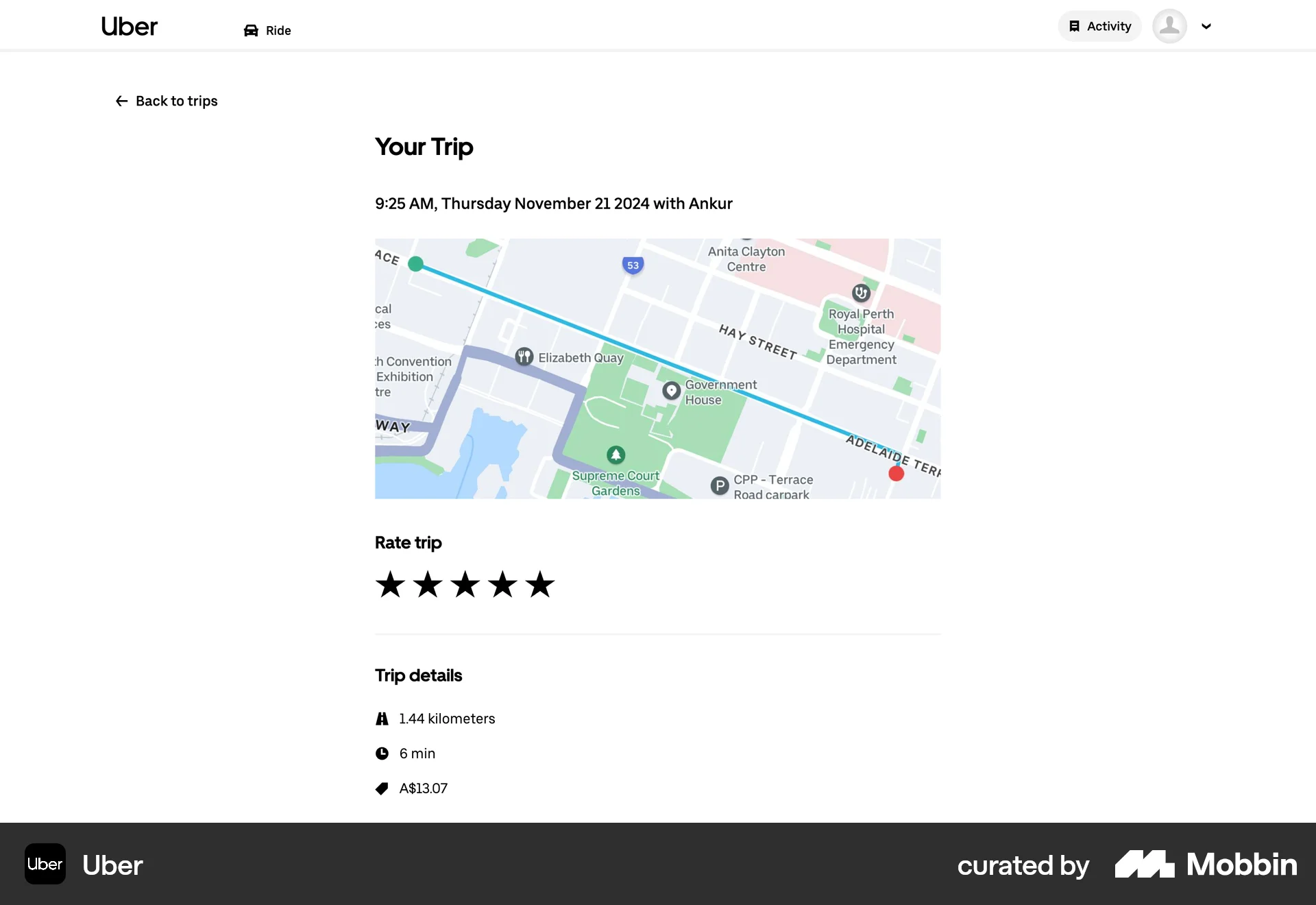 Uber Web Order Detail screen