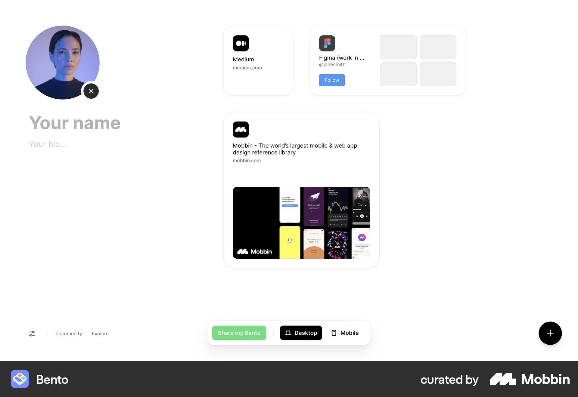 Bento Web screen containing Button UI element