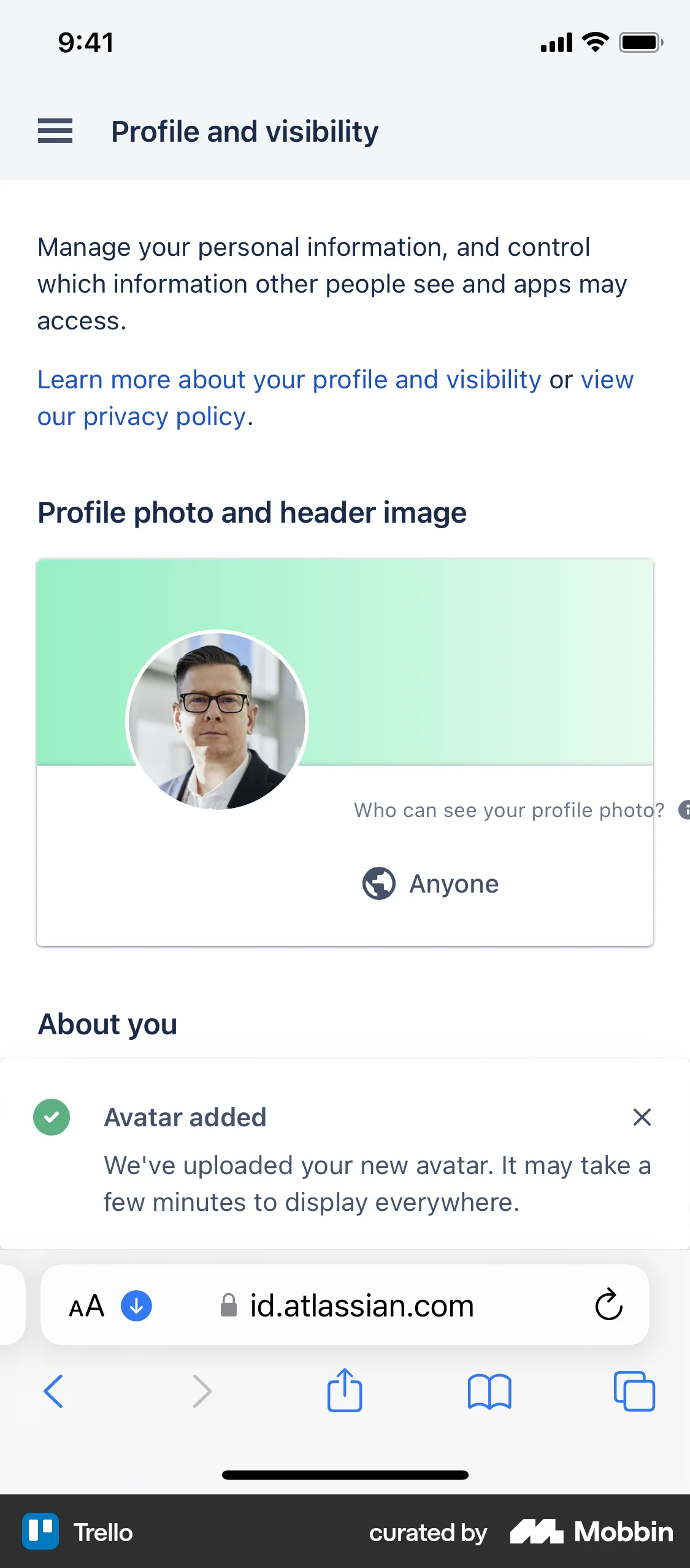 Trello iOS Browser screen