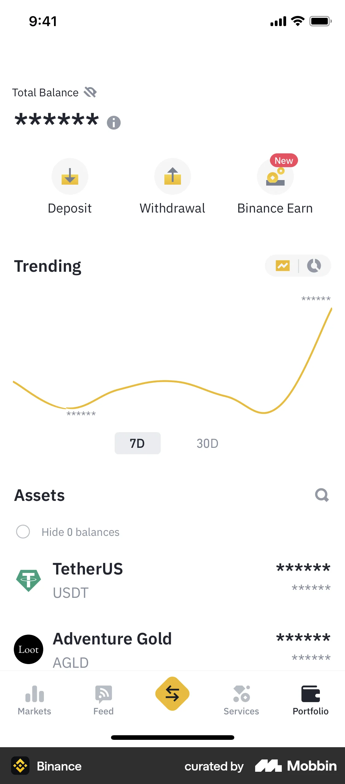 Binance iOS Wallet & Balance screen