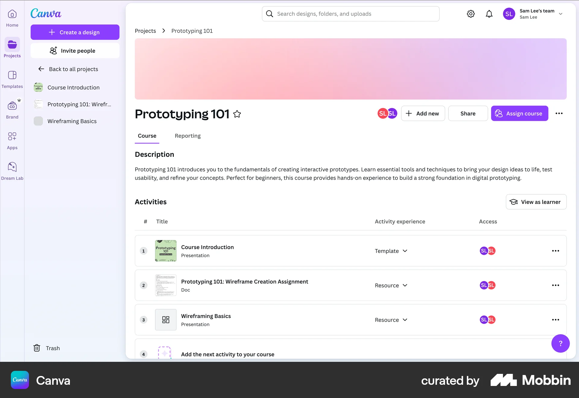 Canva Web screen containing Breadcrumbs UI element