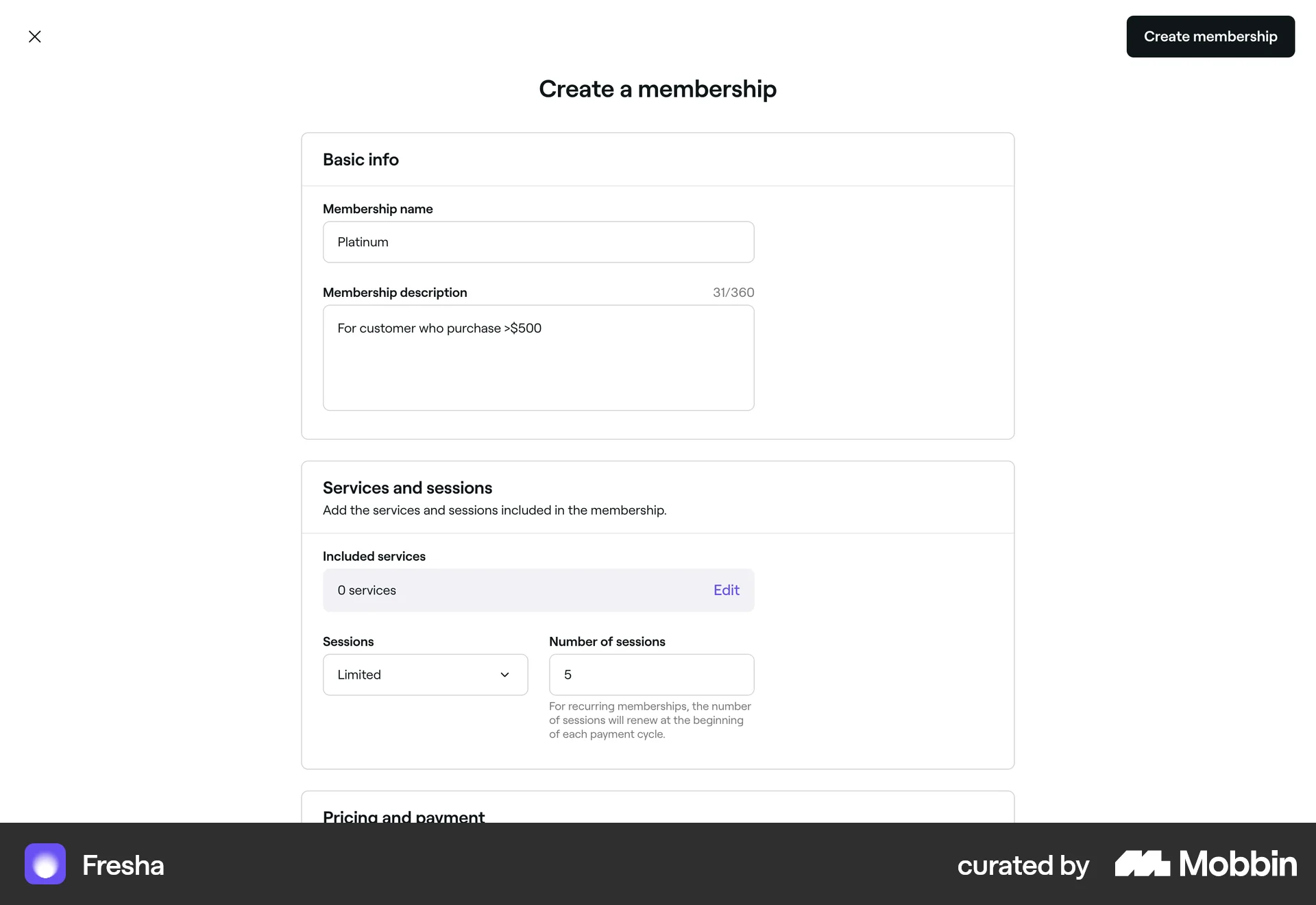 Fresha Web Web Form UI screen