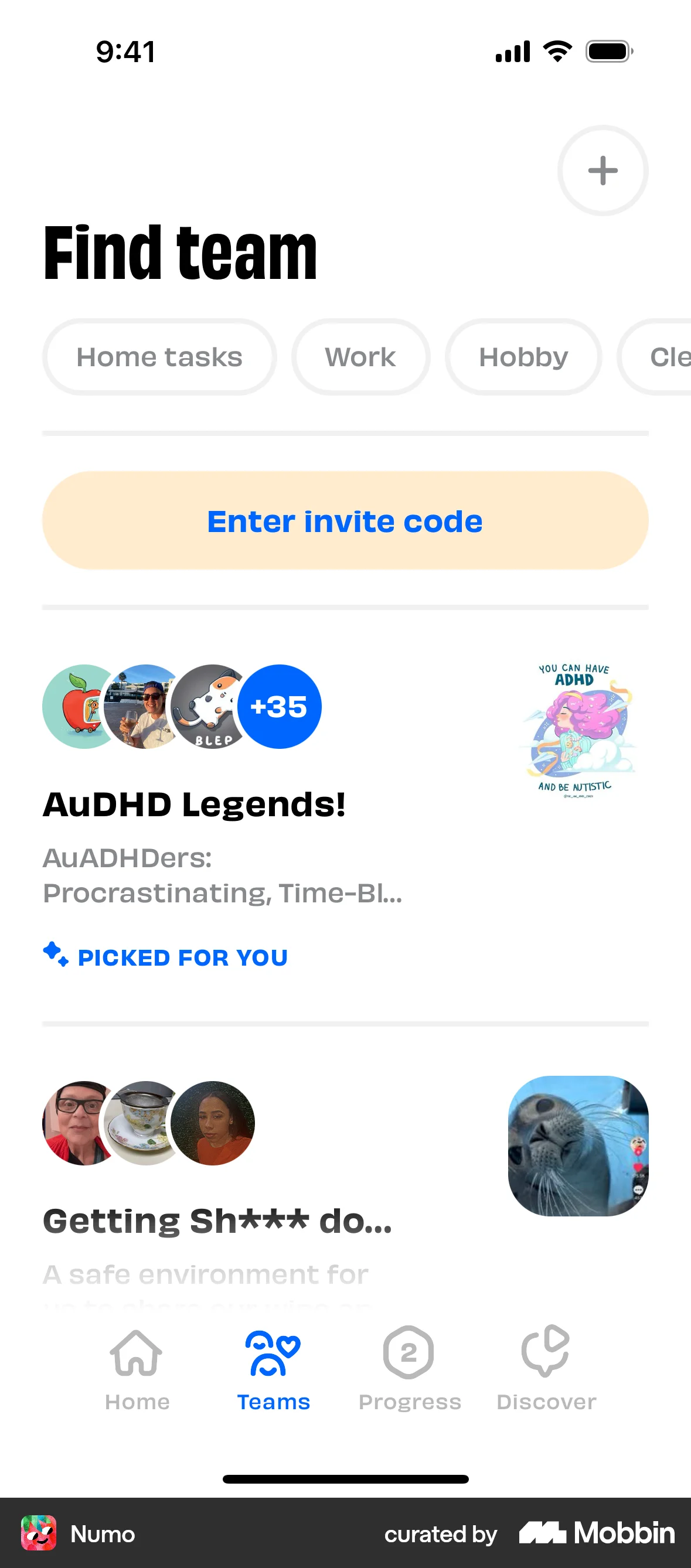 Numo iOS Groups & Community screen