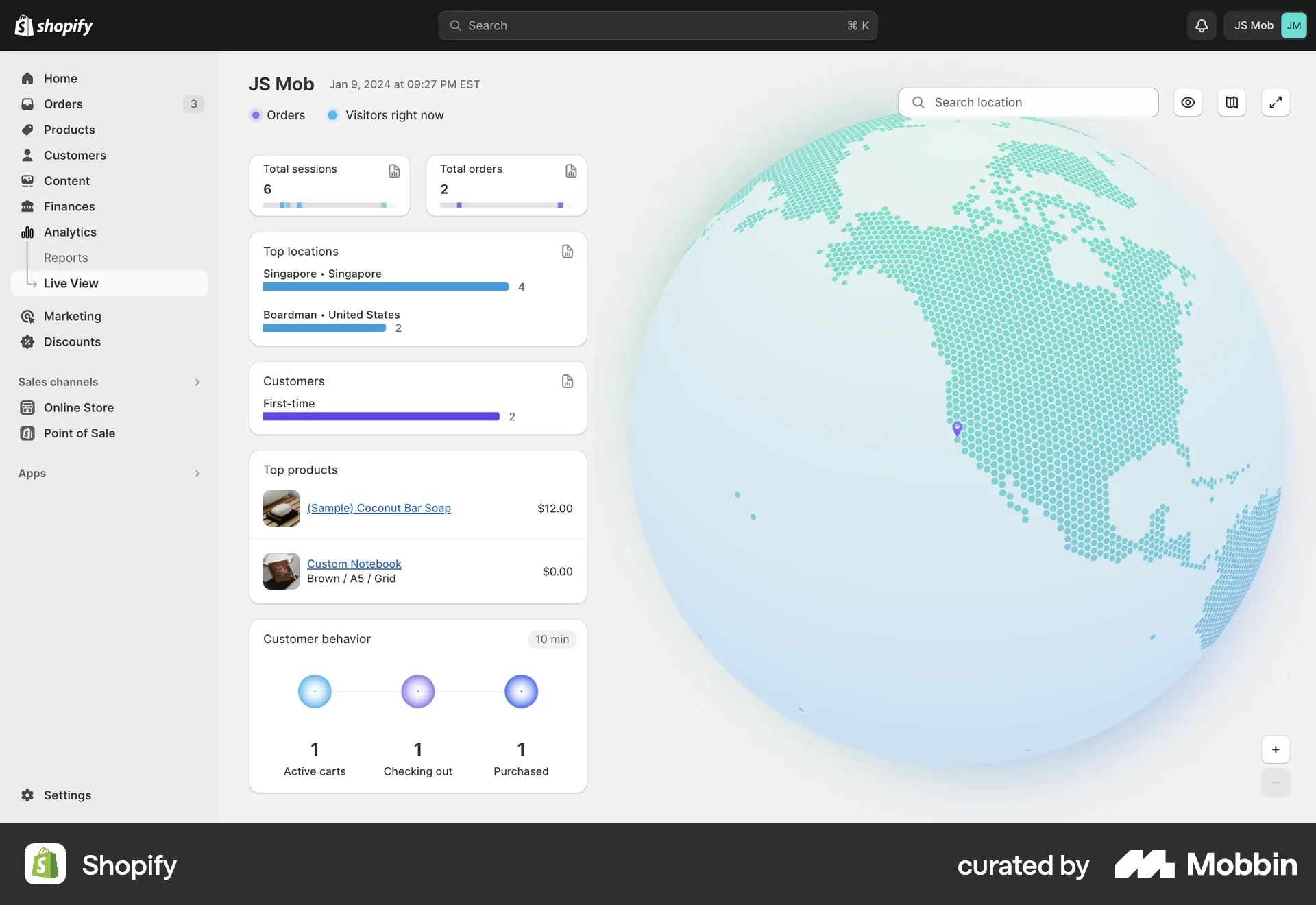 Shopify Web Map screen