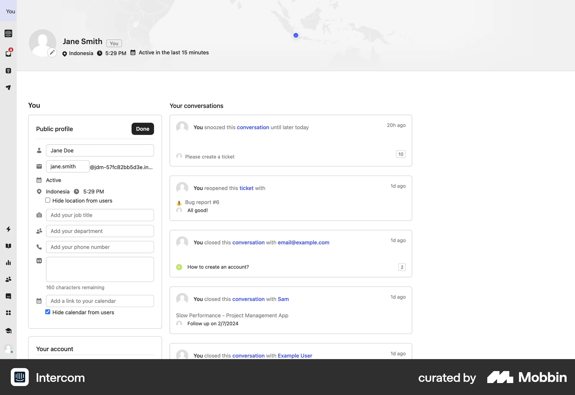 Intercom Web screen containing Map Pin UI element