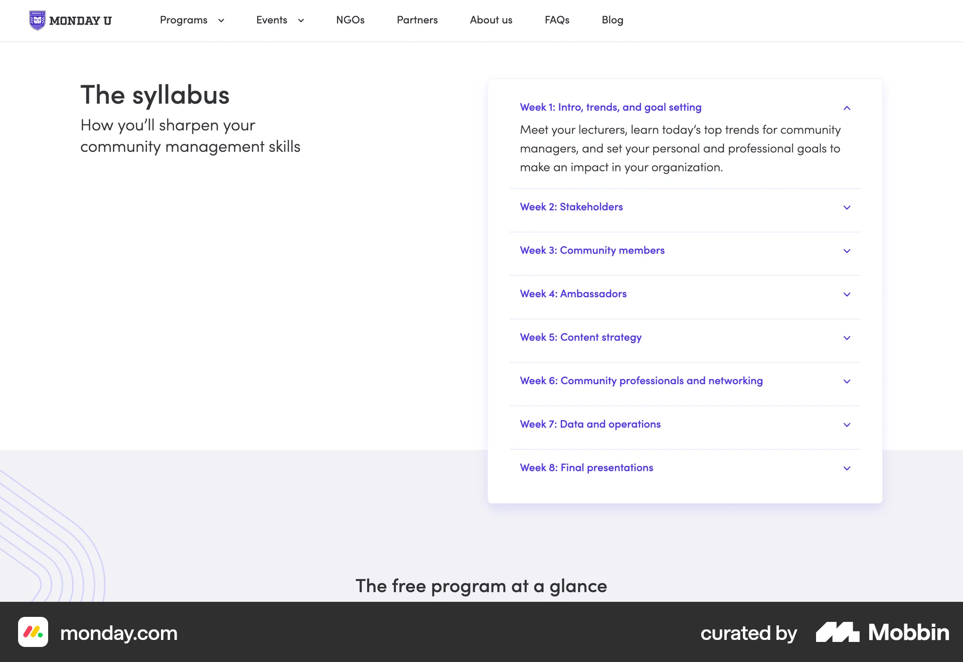 monday.com Web Class & Lesson Detail screen