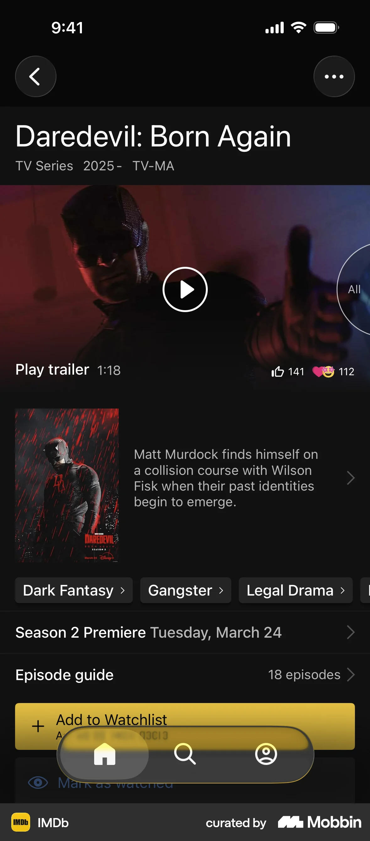 IMDb iOS Dark Mode screen