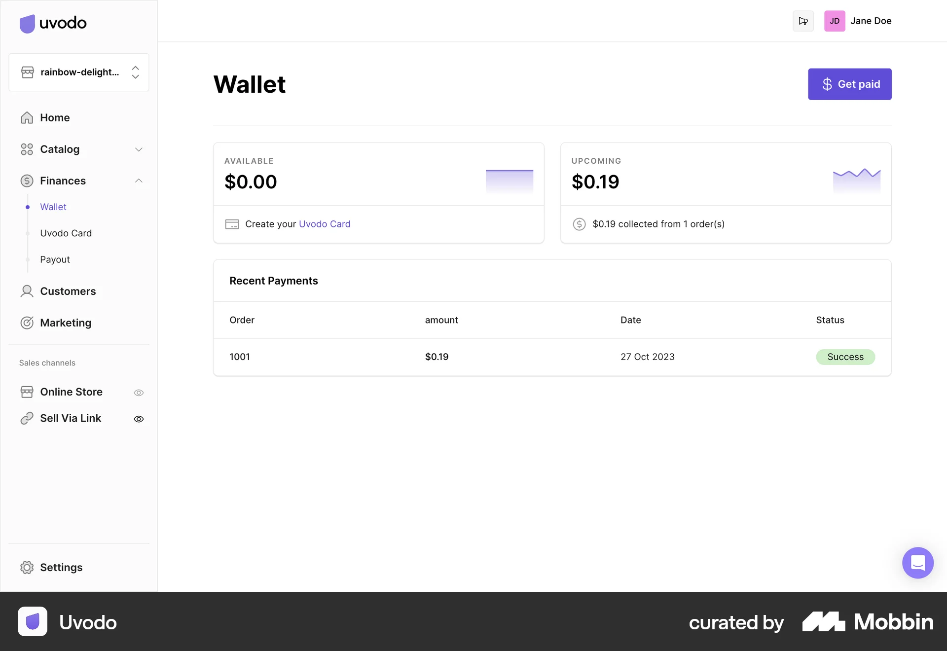 Uvodo Web Wallet & Balance screen