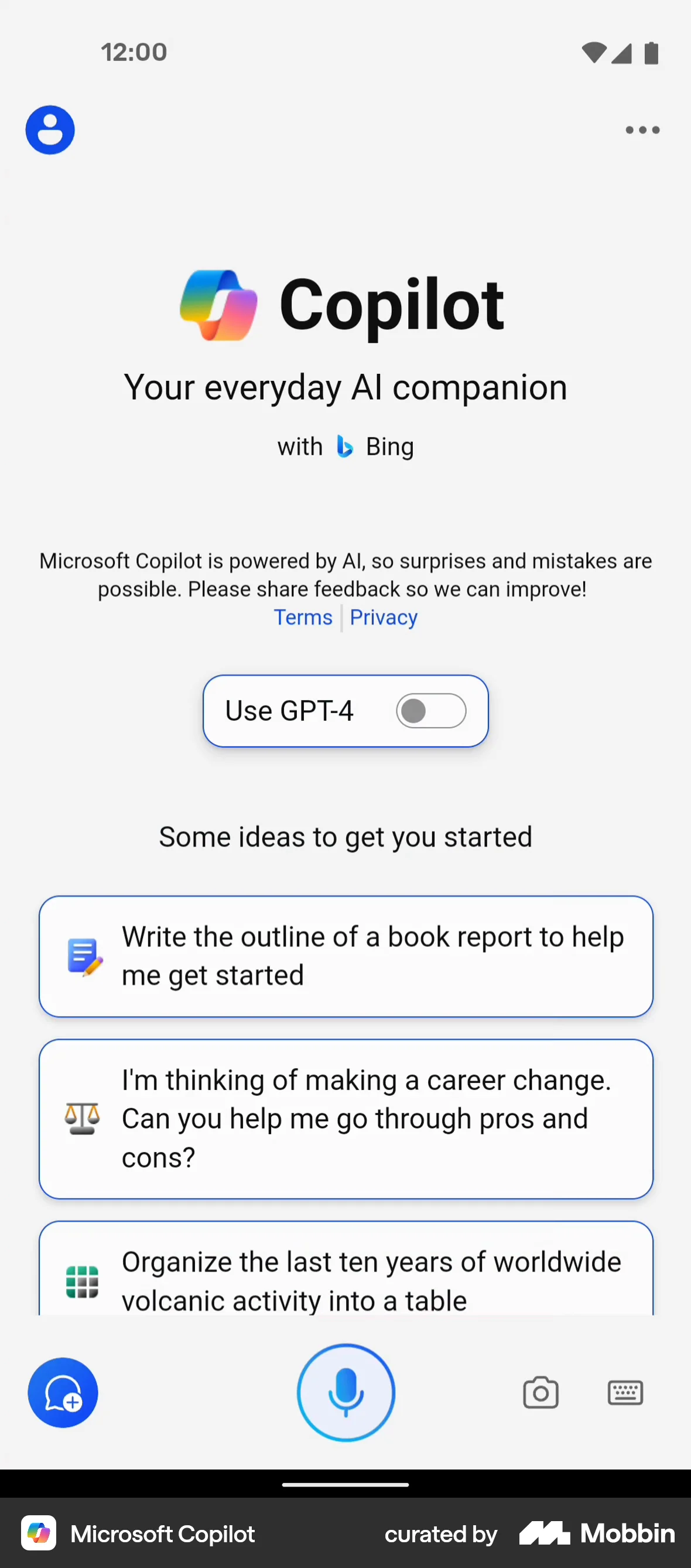 Microsoft Copilot Android AI App screen