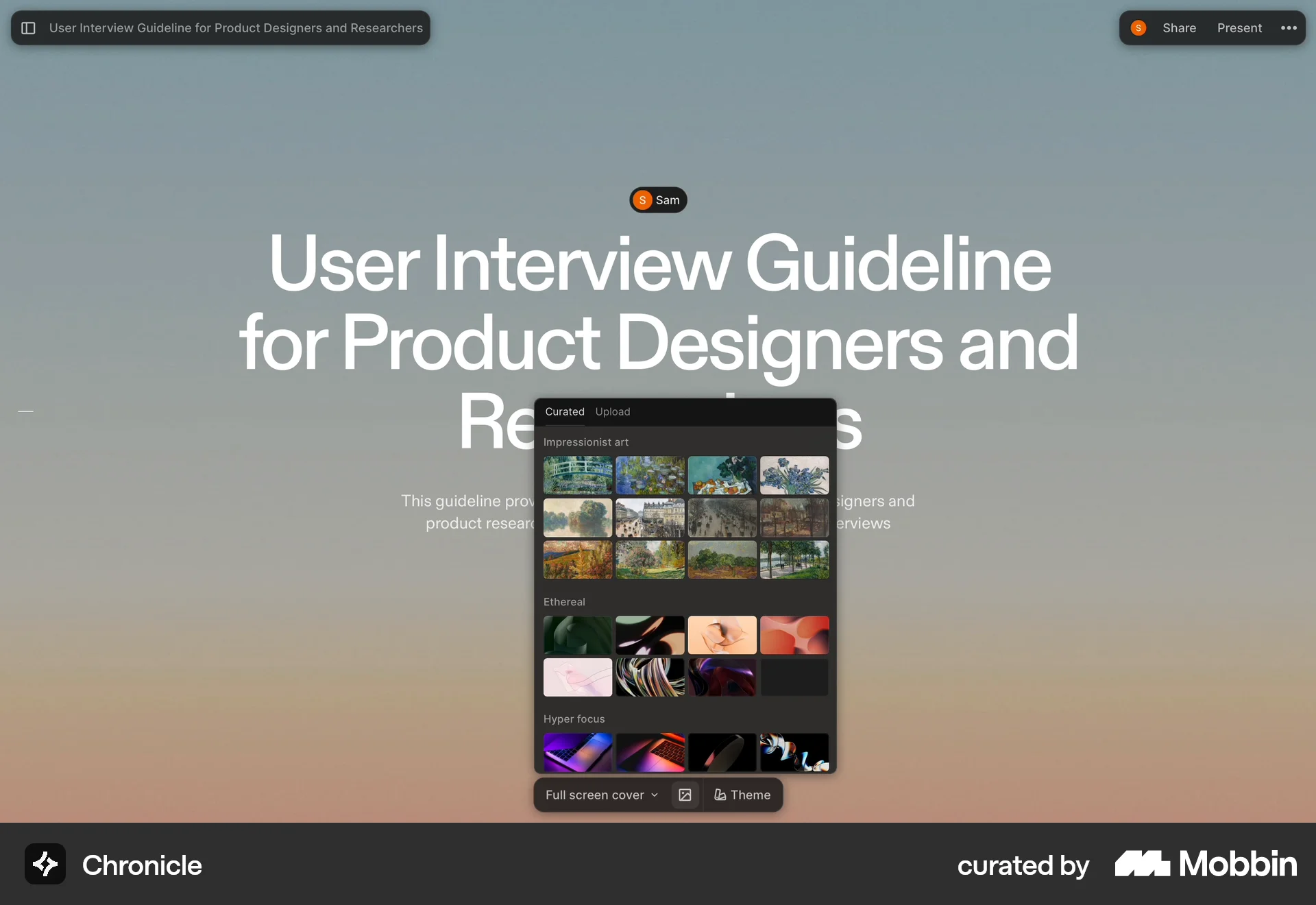 Chronicle Web screen containing Tab UI element