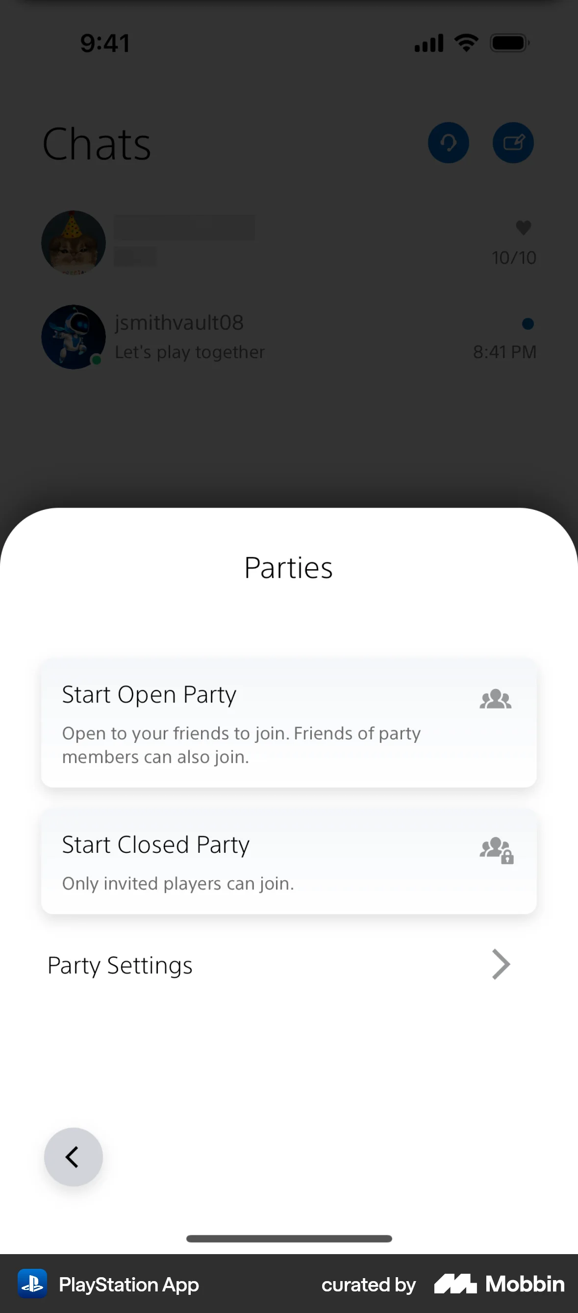 PlayStation App iOS Action Option screen