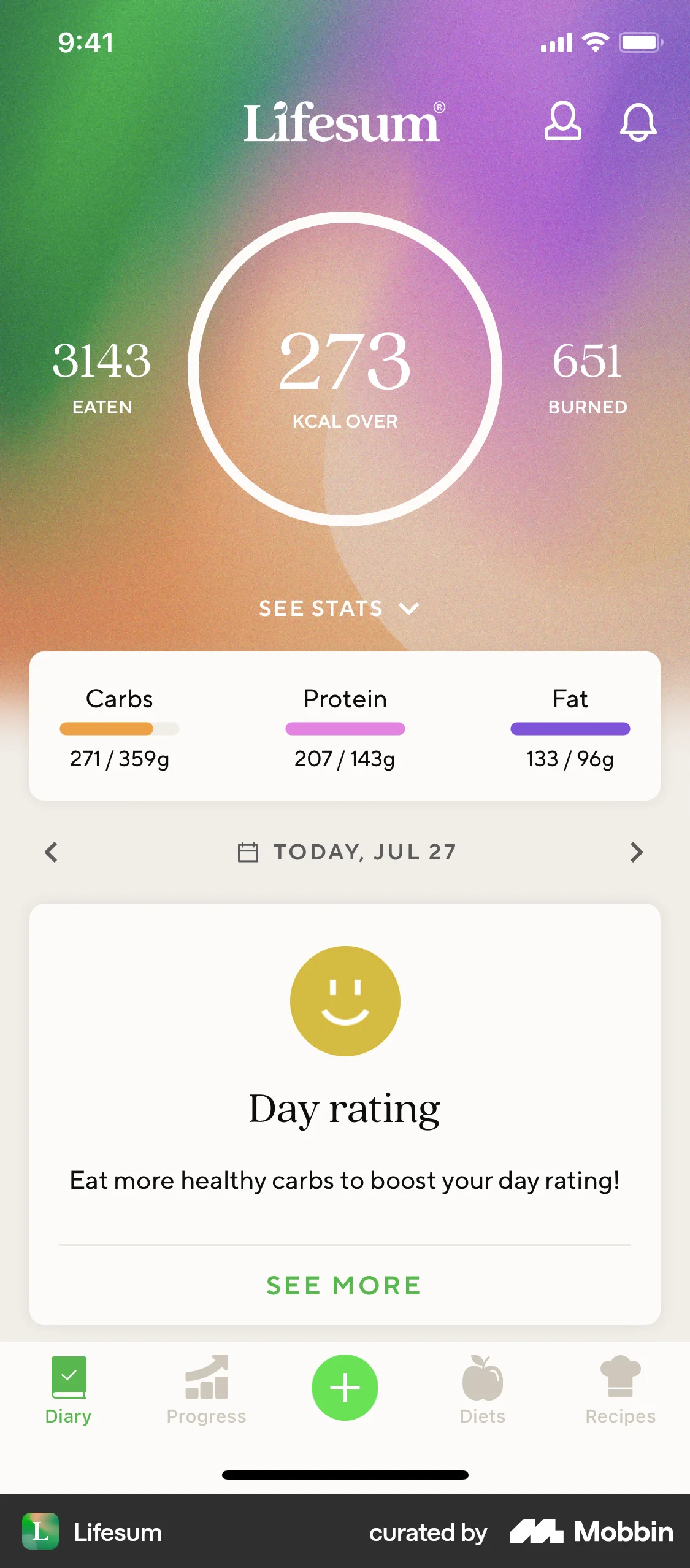 Lifesum iOS Home screen