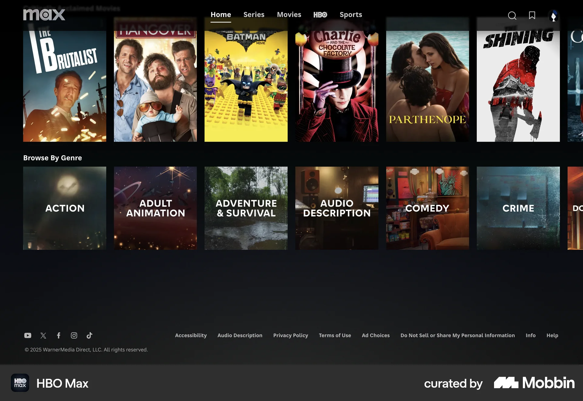 HBO Max Web Entertainment App screen