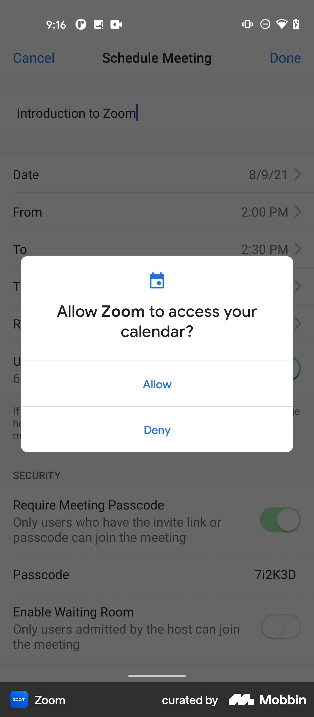 Zoom Android Permission screen