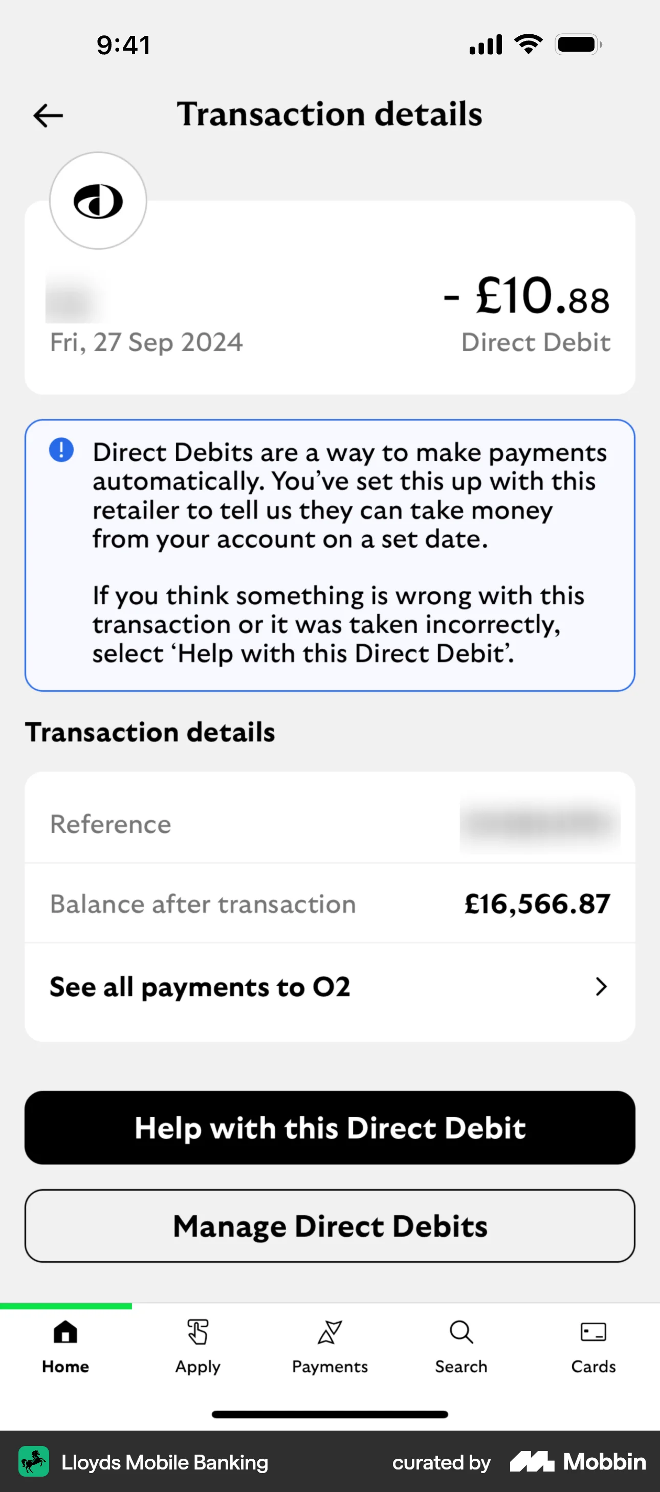 Lloyds Mobile Banking iOS Order Detail screen