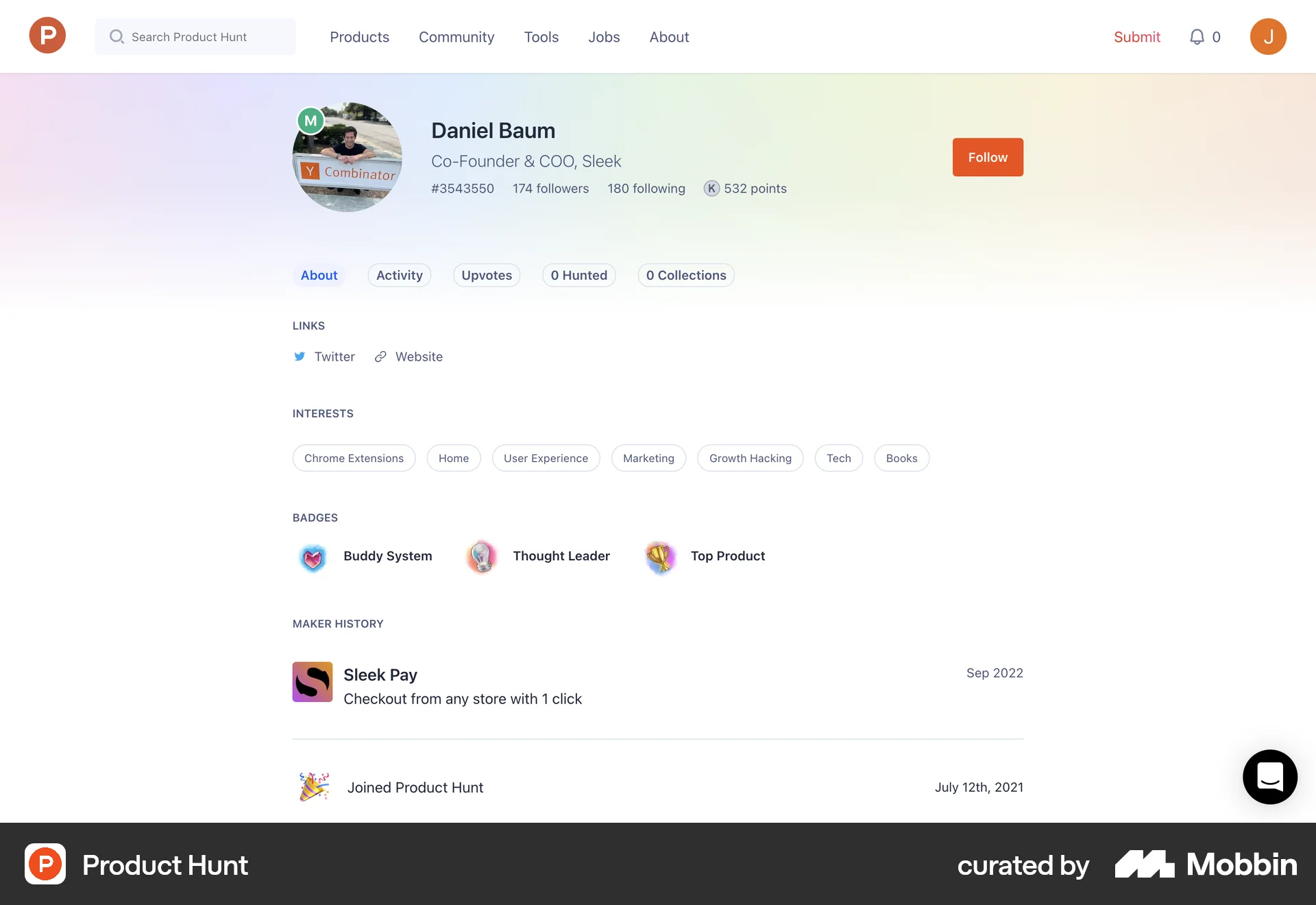 Product Hunt Web Achievements & Awards screen