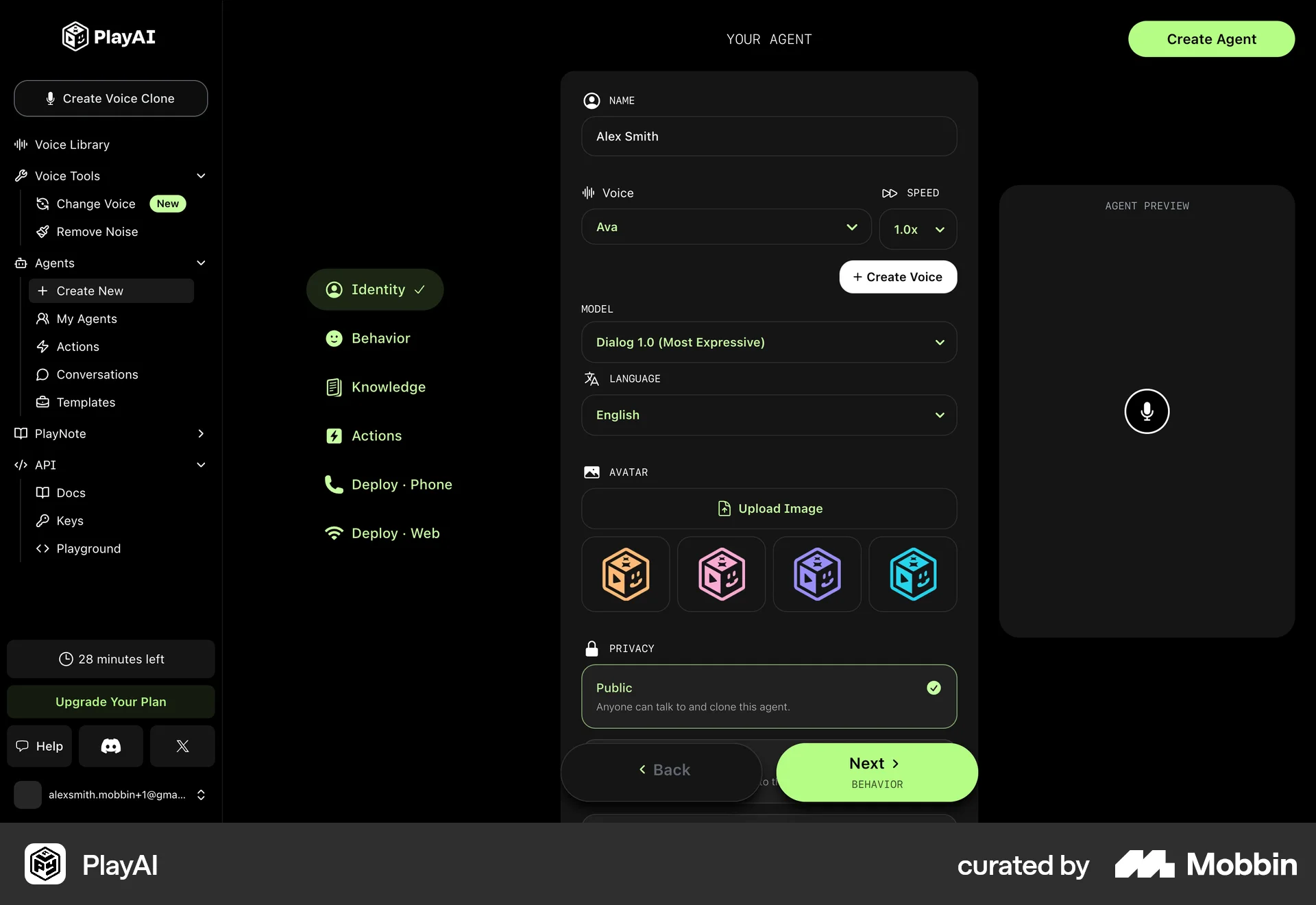 PlayAI Web screen containing Floating Action Button UI element
