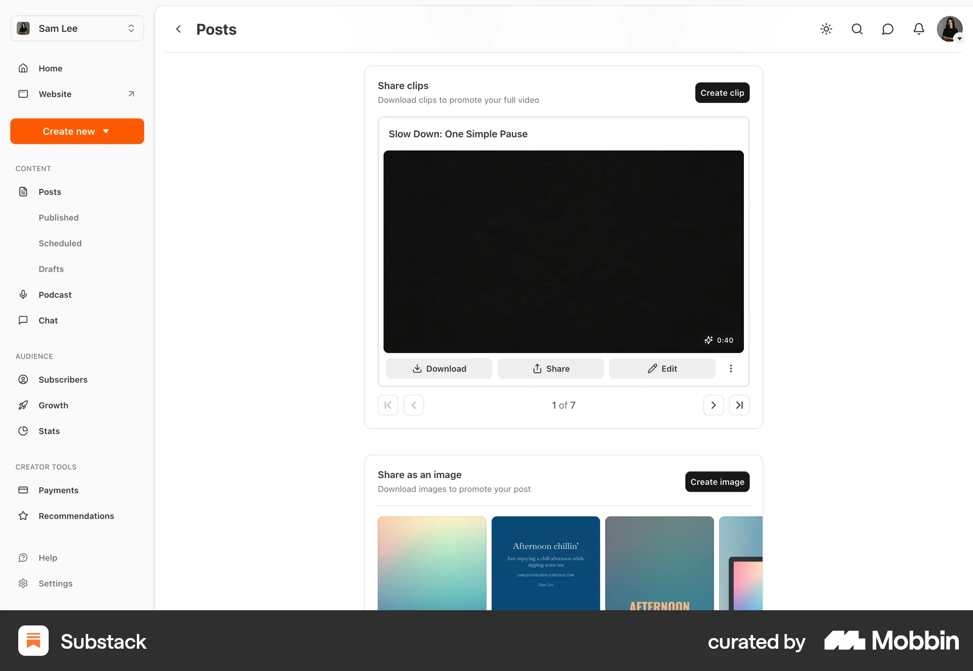 Substack Web screen containing Pagination UI element