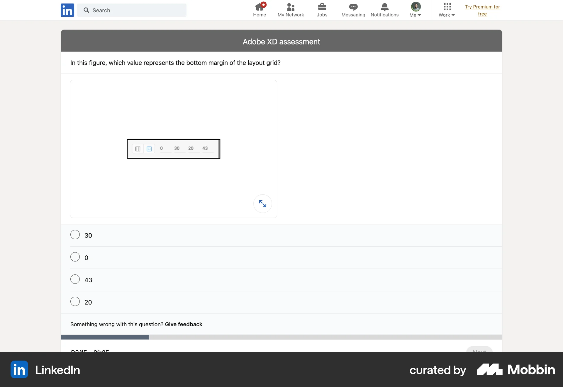 LinkedIn Web Quiz screen