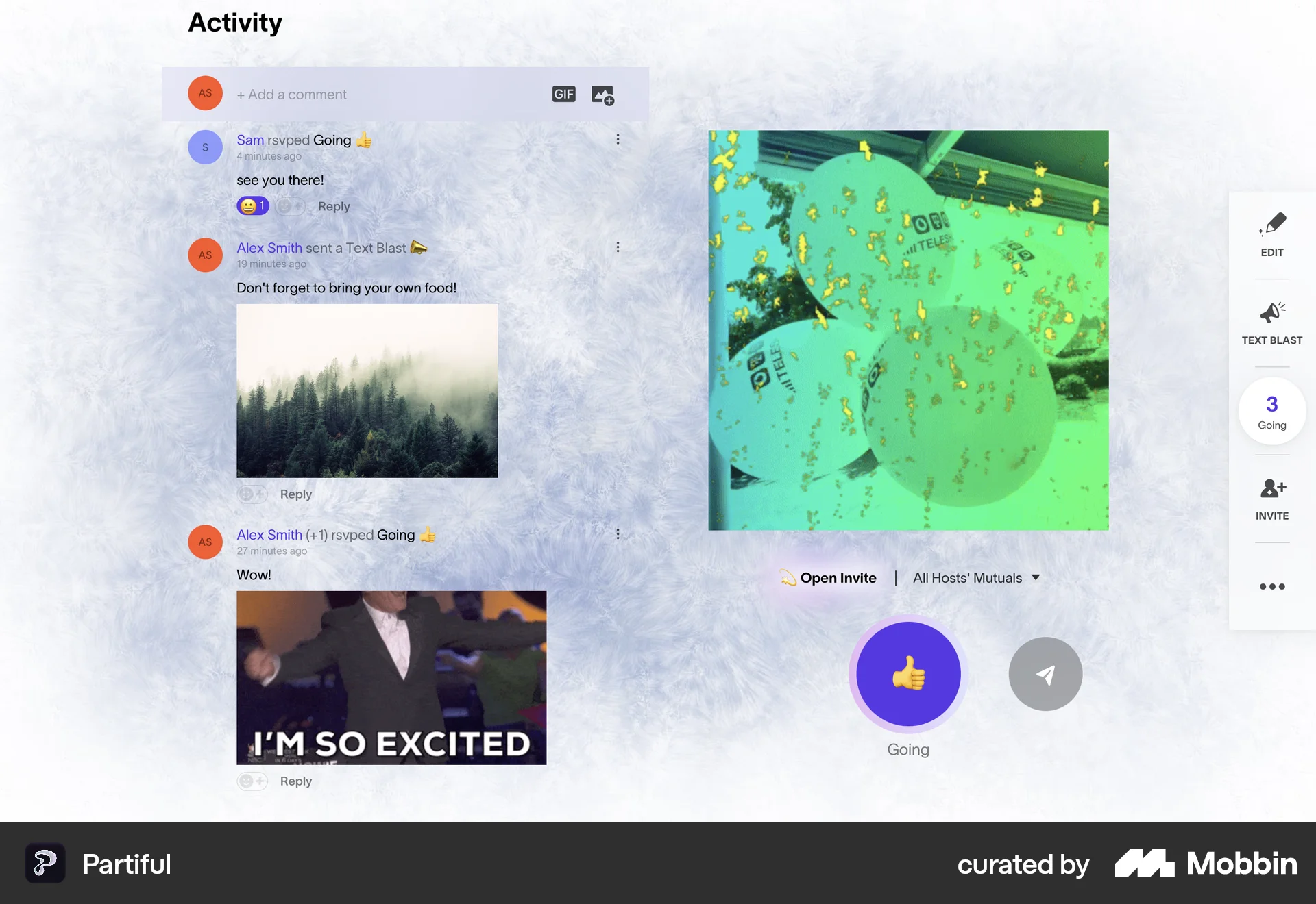 Partiful Web Like & Upvote screen