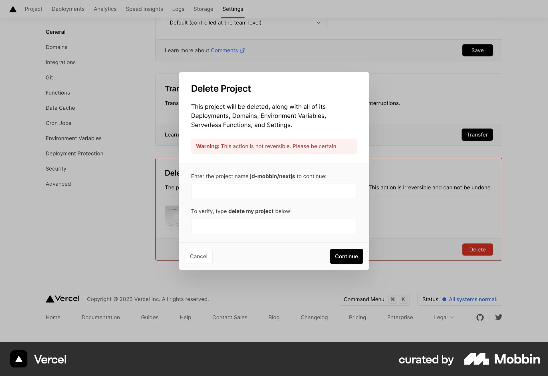 Vercel Web Confirmation screen