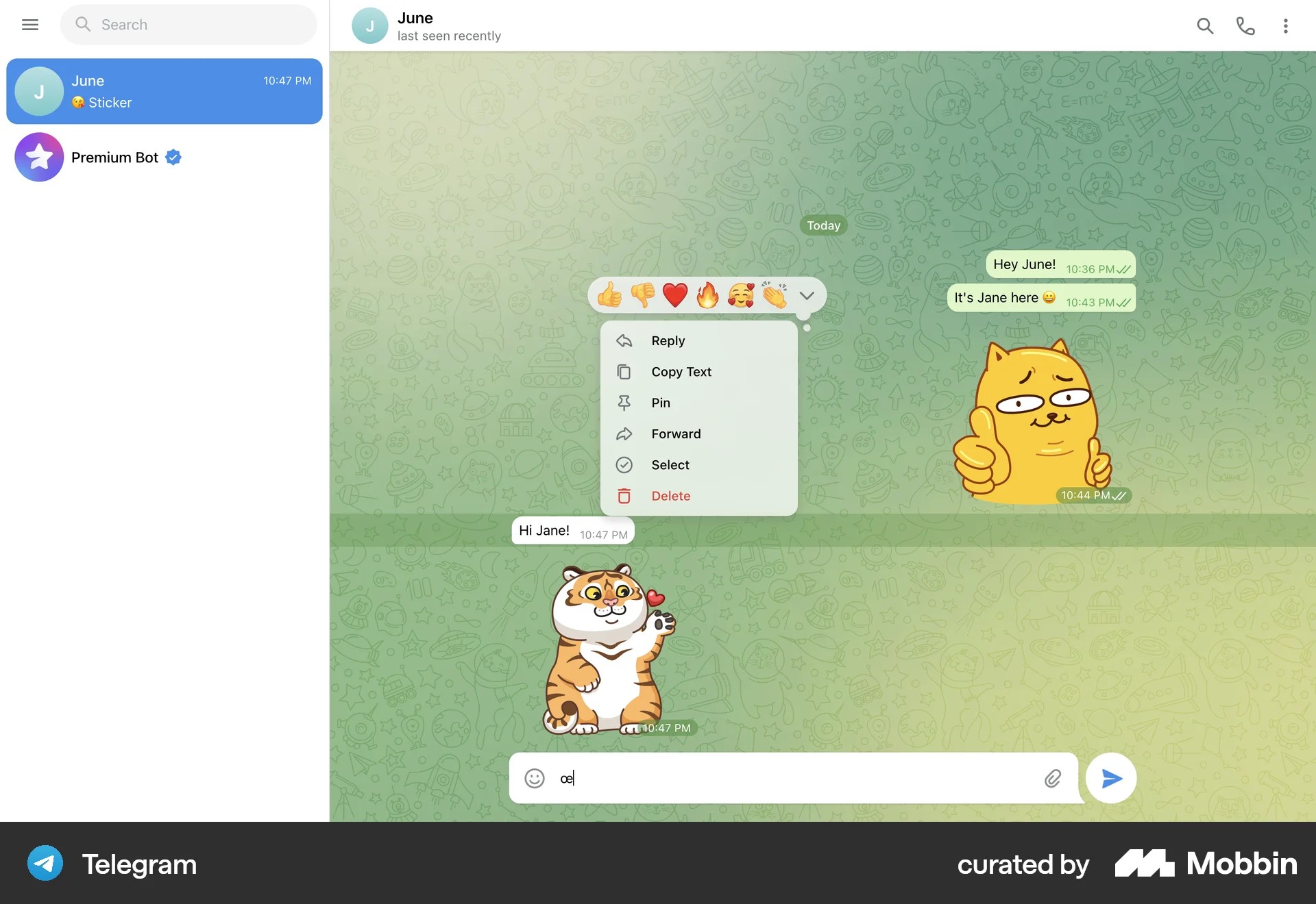 Telegram Web Communication App screen