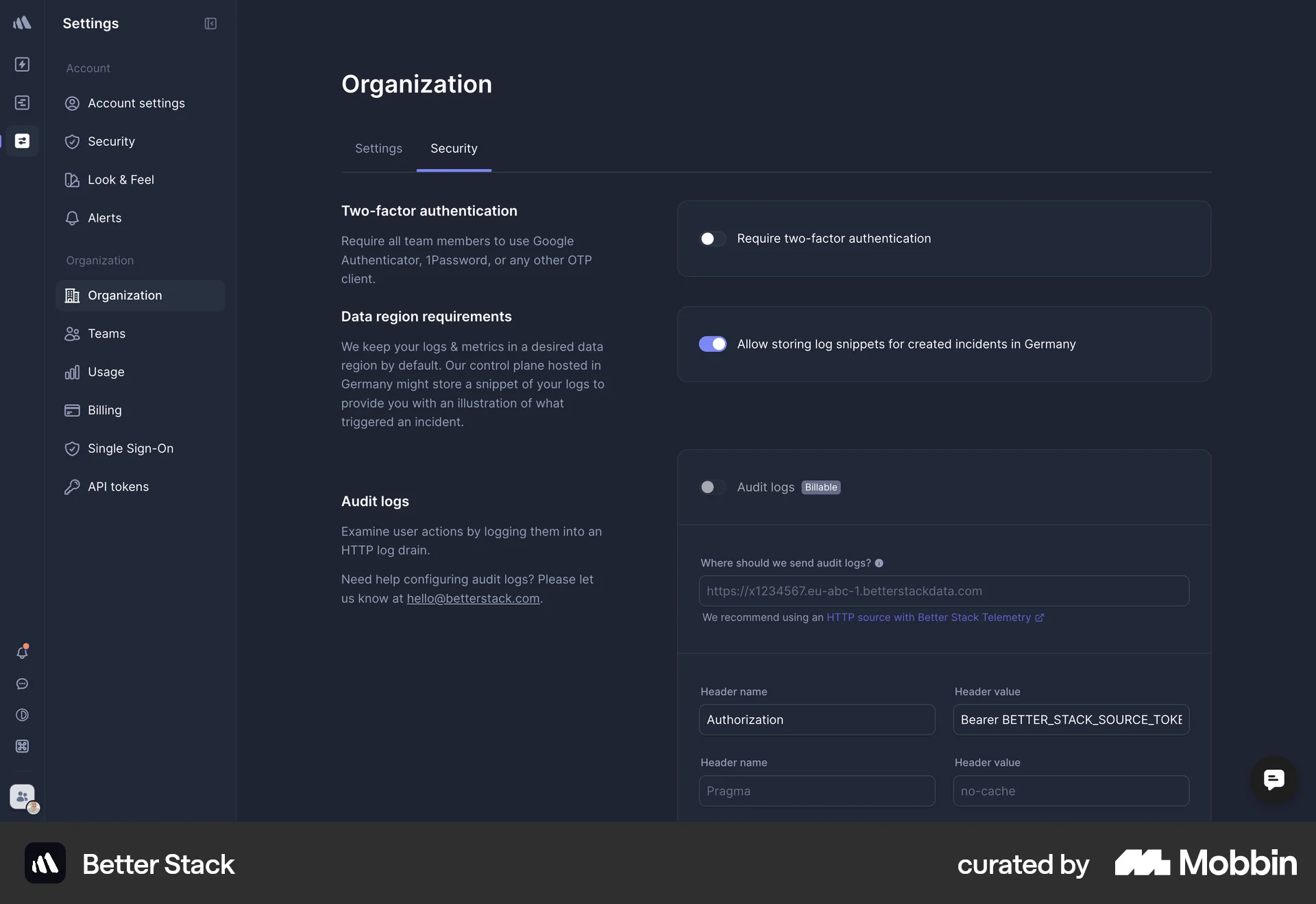 Better Stack Web Settings & Preferences screen