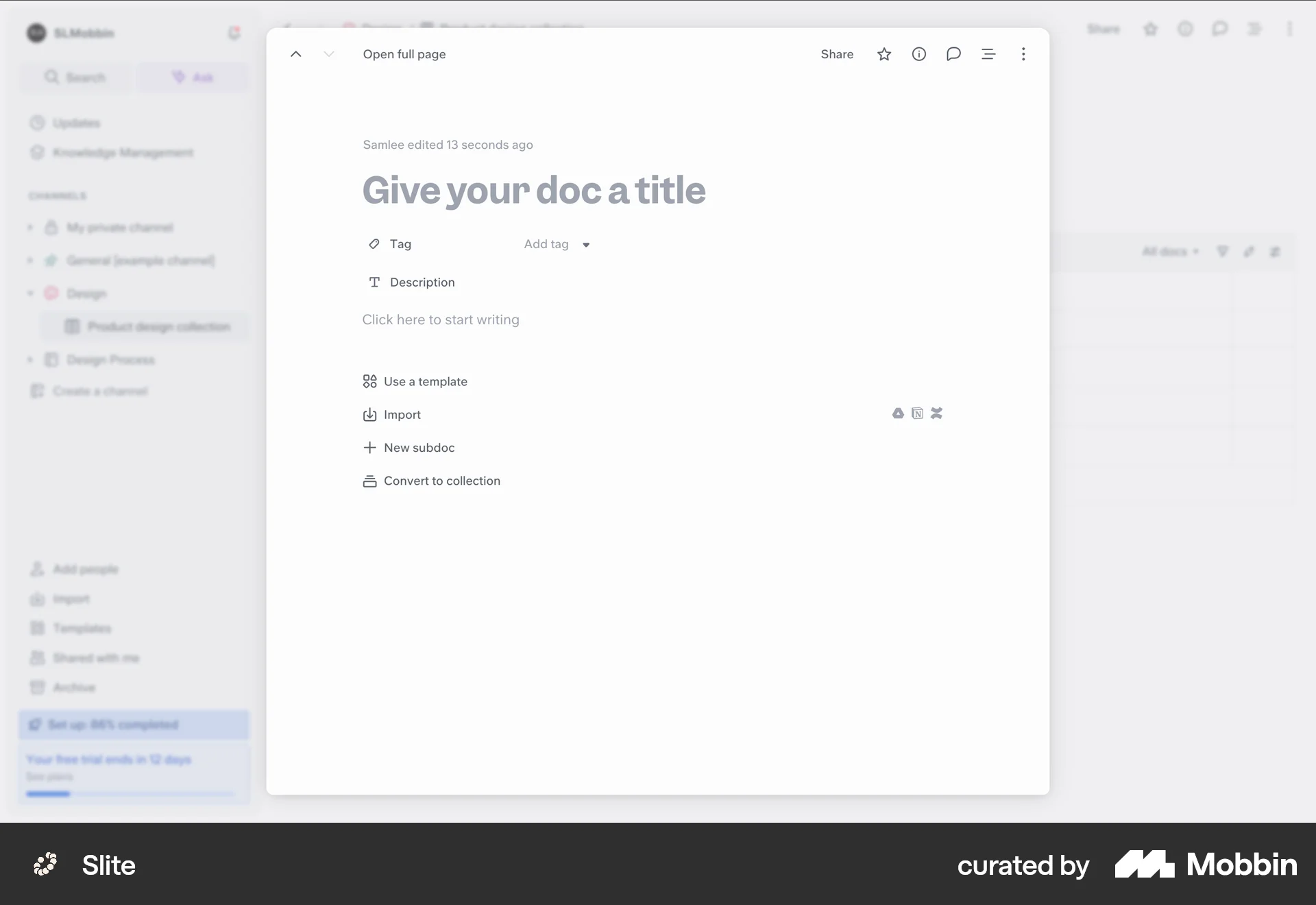 Slite Web Note Detail screen