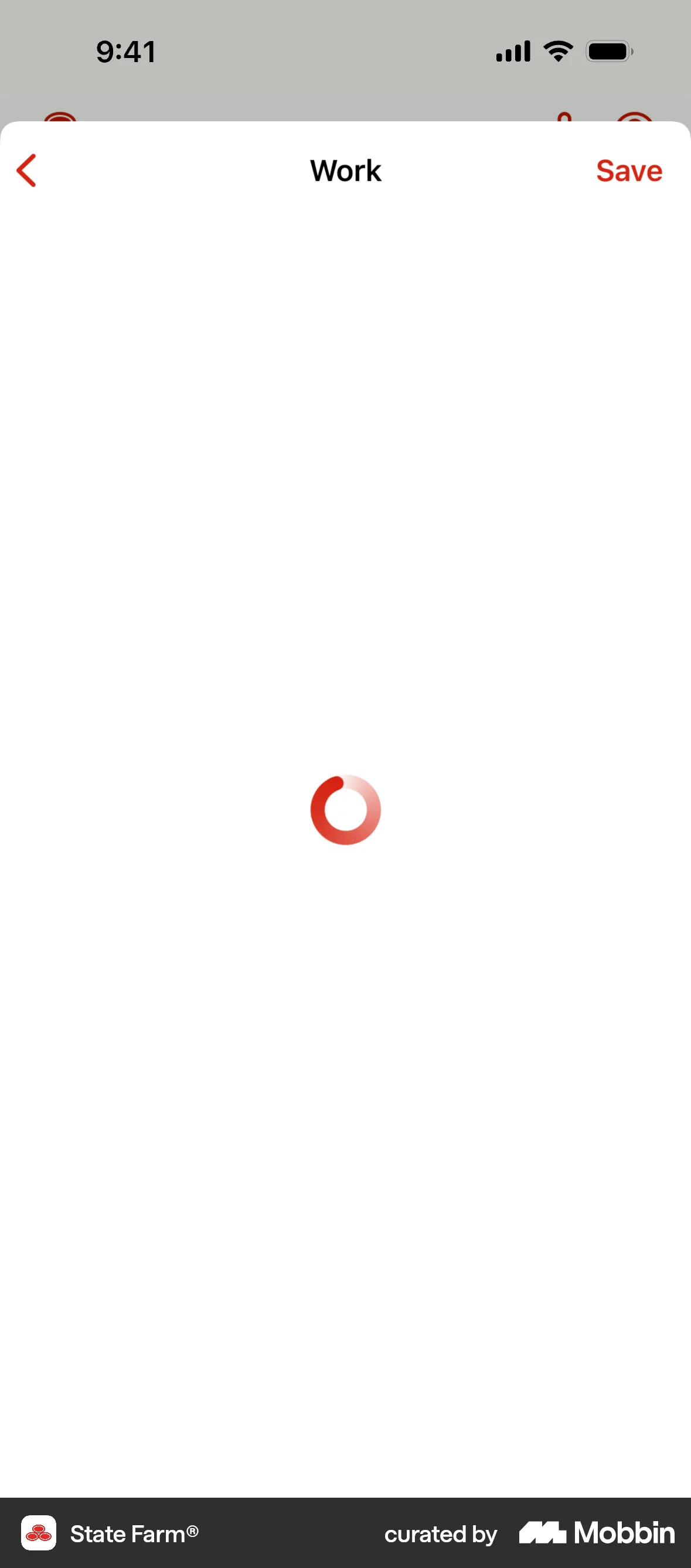 State Farm iOS screen containing Spinner UI UI element