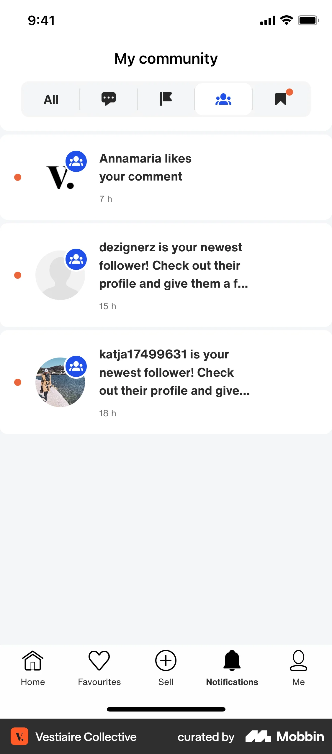 Vestiaire Collective iOS Notifications screen