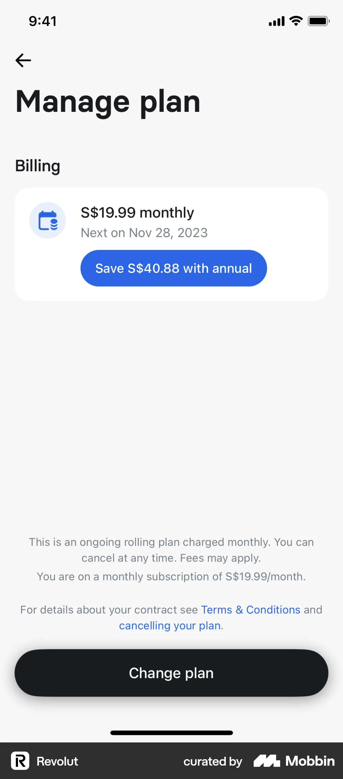 Revolut iOS Billing screen