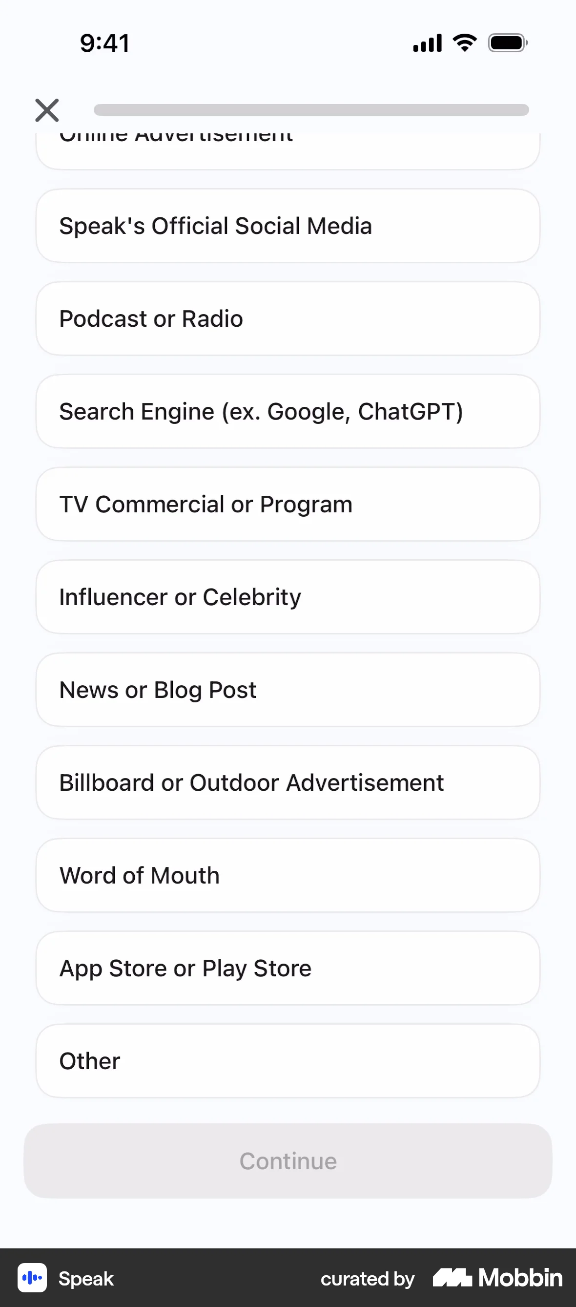 Speak Onboarding screen