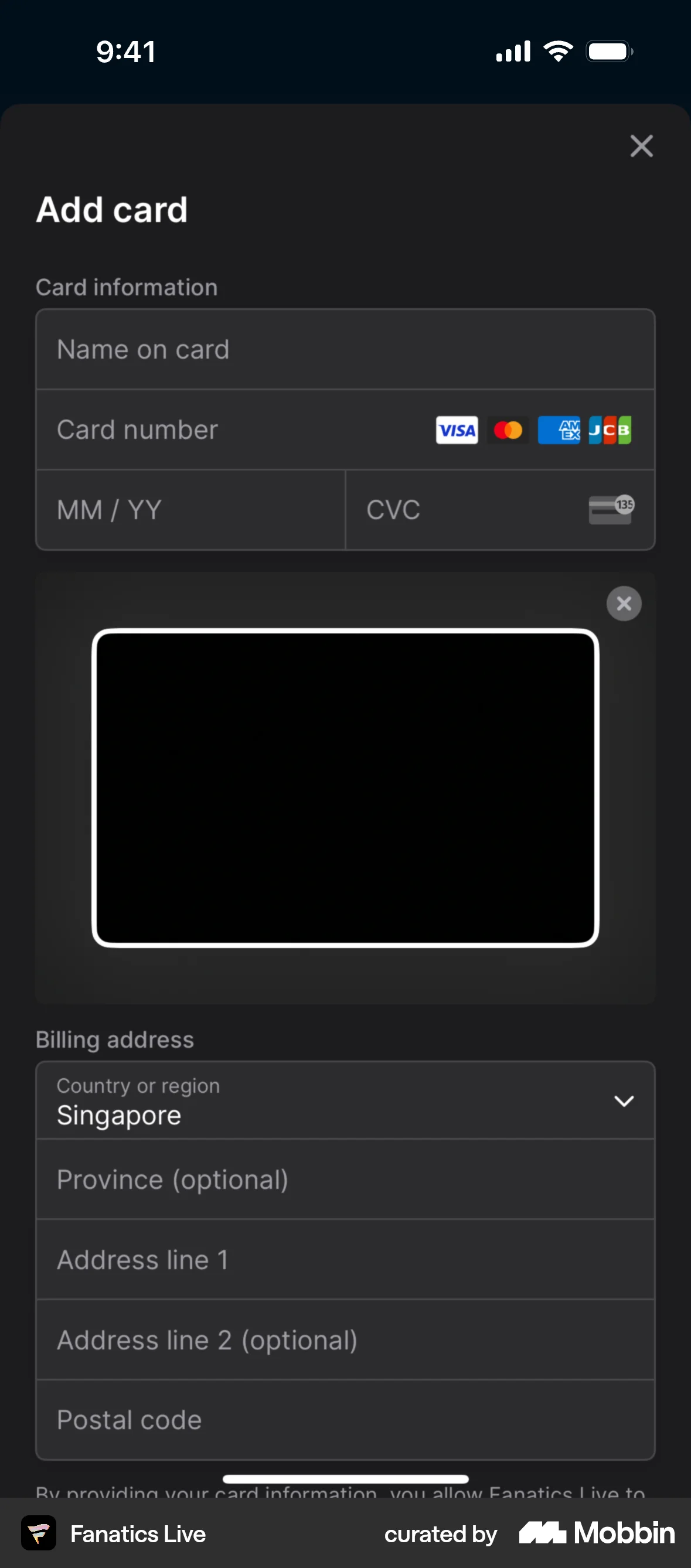 Fanatics Live iOS Camera & Scanner screen