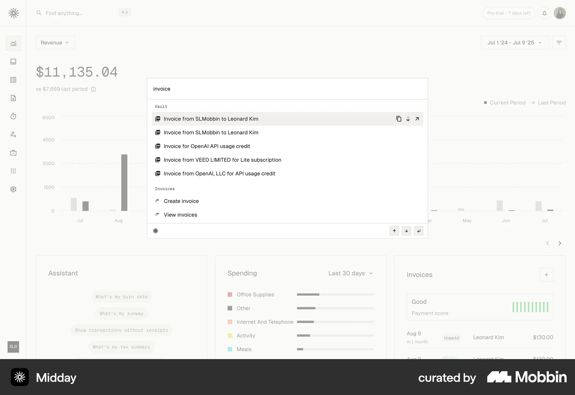 Midday Web Search screen