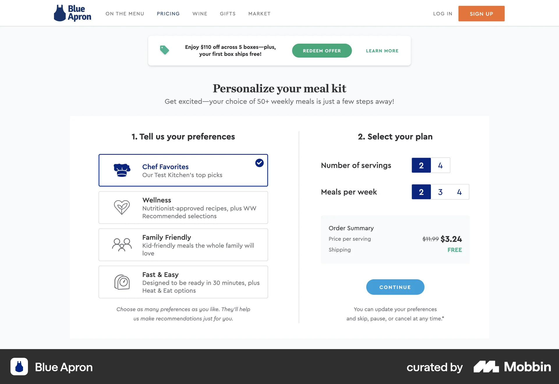 Blue Apron Web Subscription & Paywall screen
