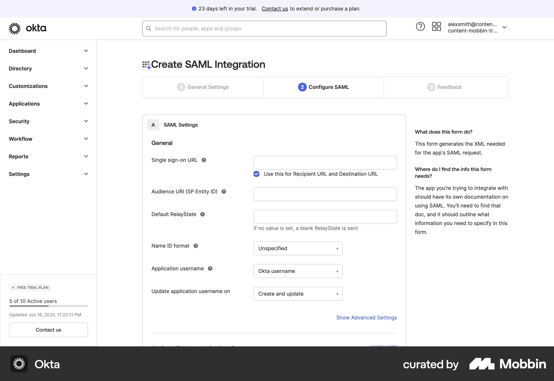Okta Web Progress screen