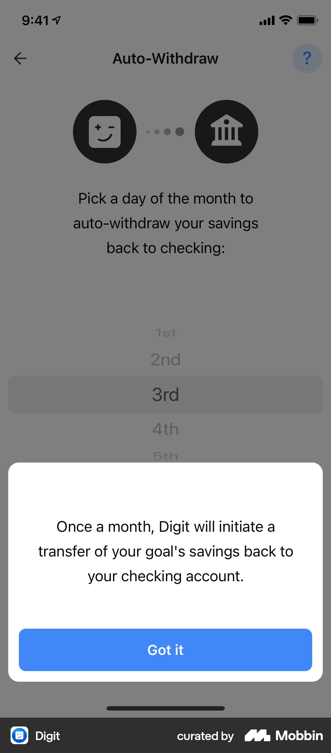 Digit iOS Feature Info screen