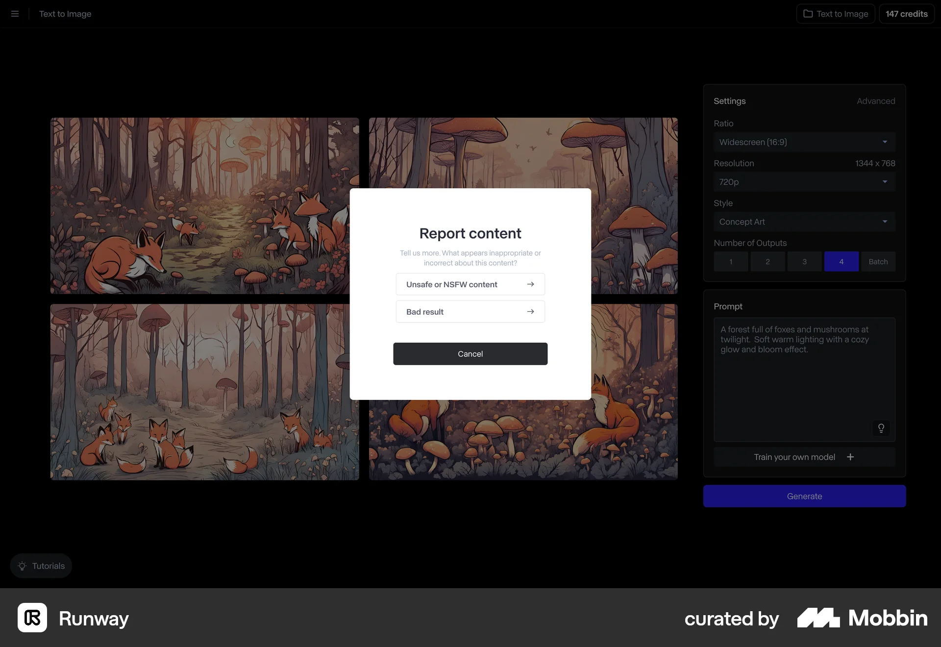 Runway Web Flag & Report screen