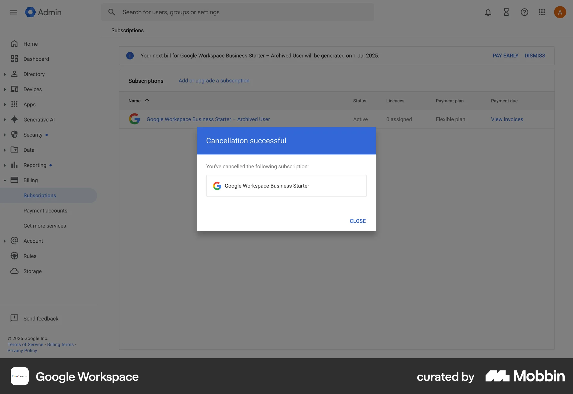 Google Workspace Web Acknowledgement & Success screen