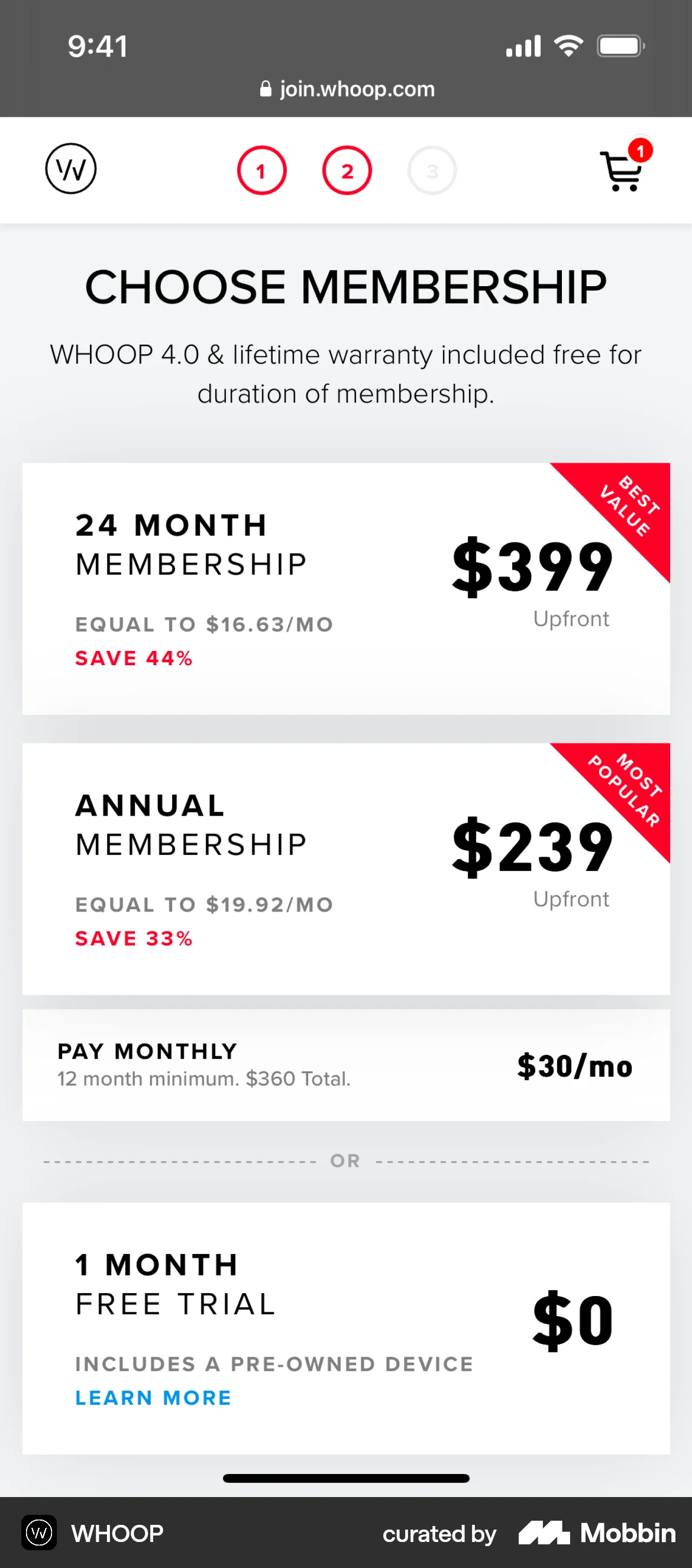 WHOOP iOS Browser screen