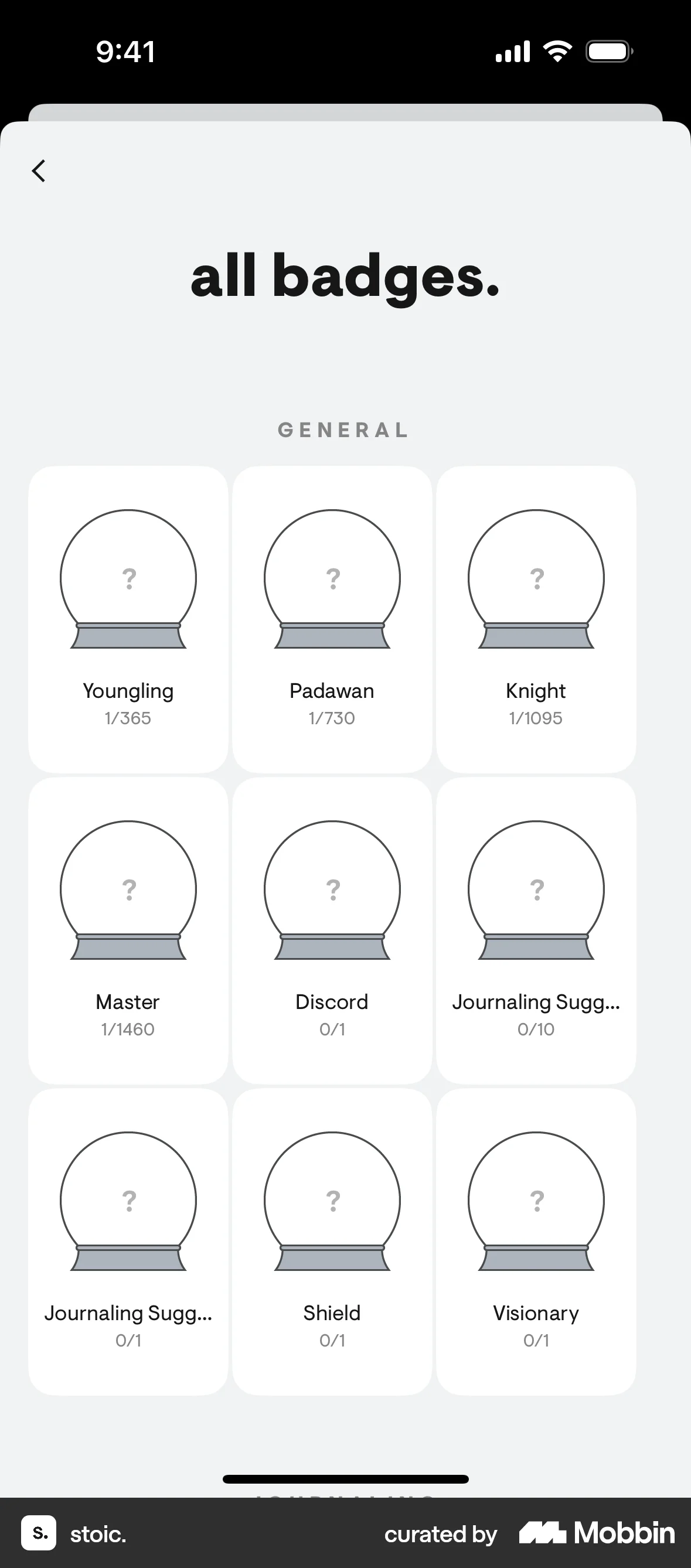 stoic. iOS Achievements & Awards screen