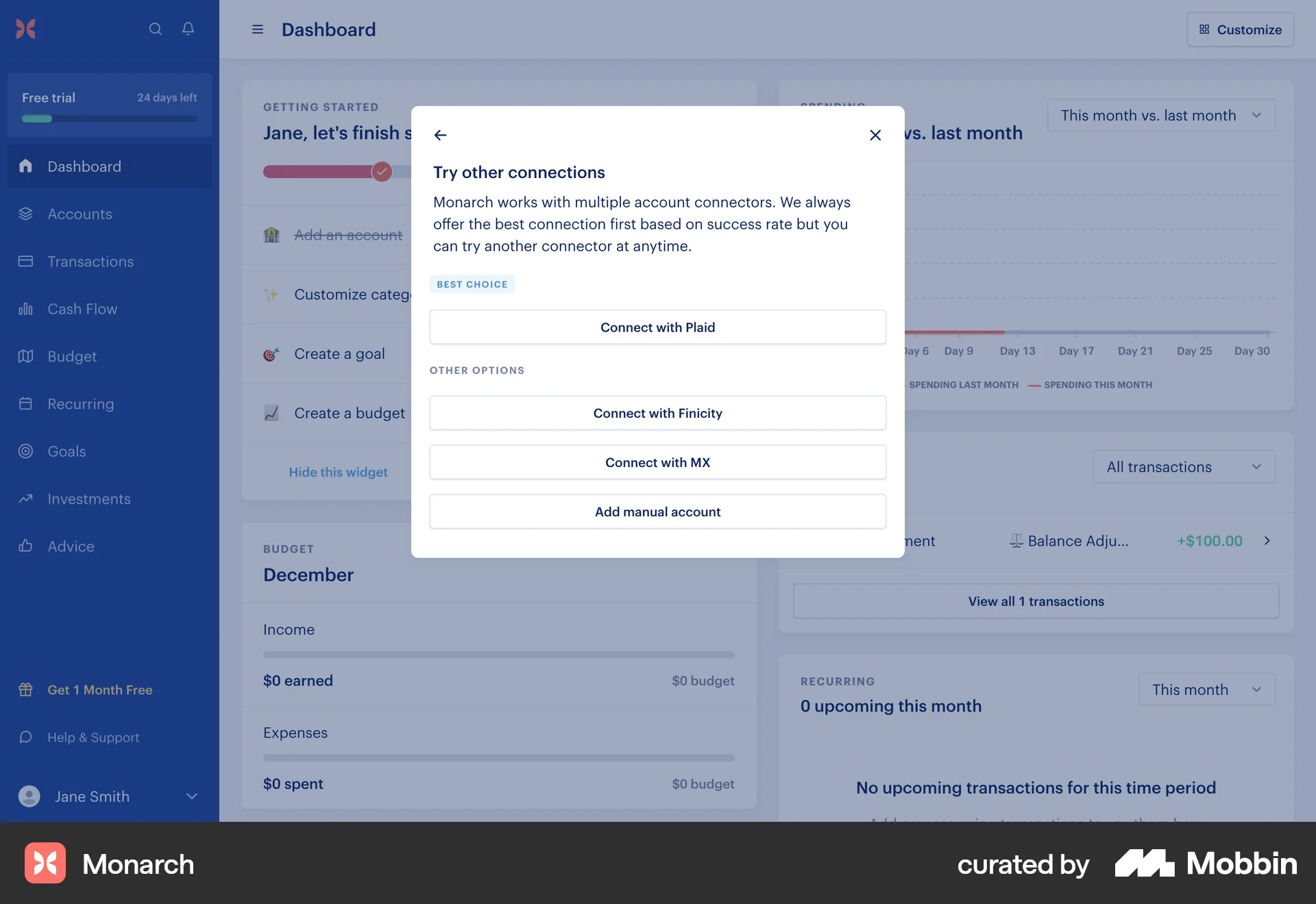 Monarch Web Other Action screen
