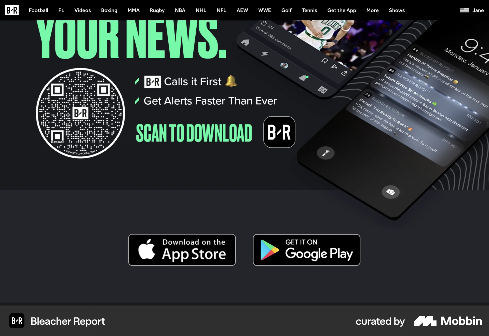 Bleacher Report Web Sports App screen