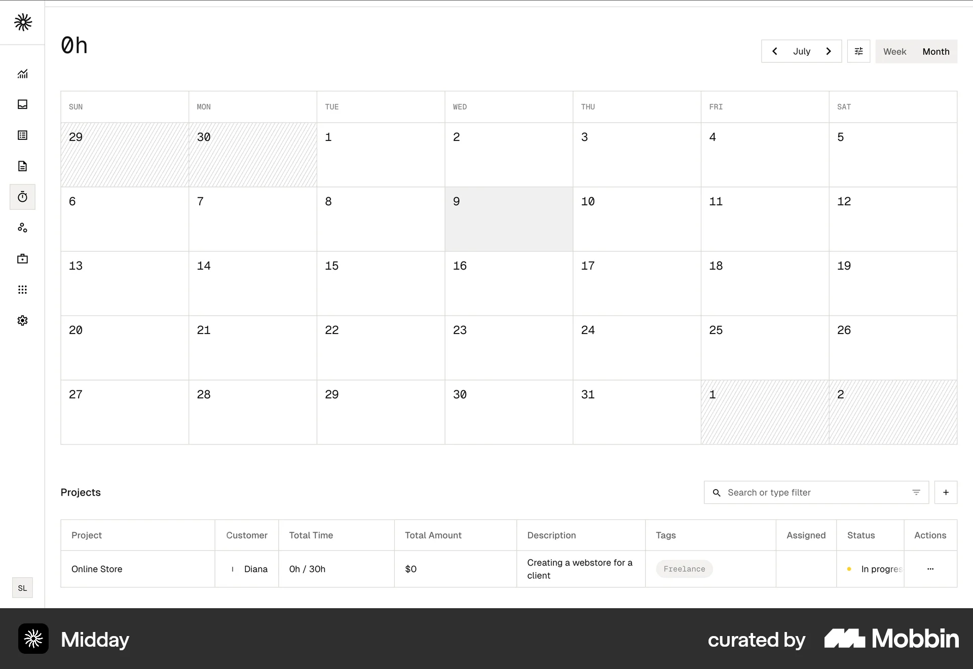 Midday Web Time Tracker screen