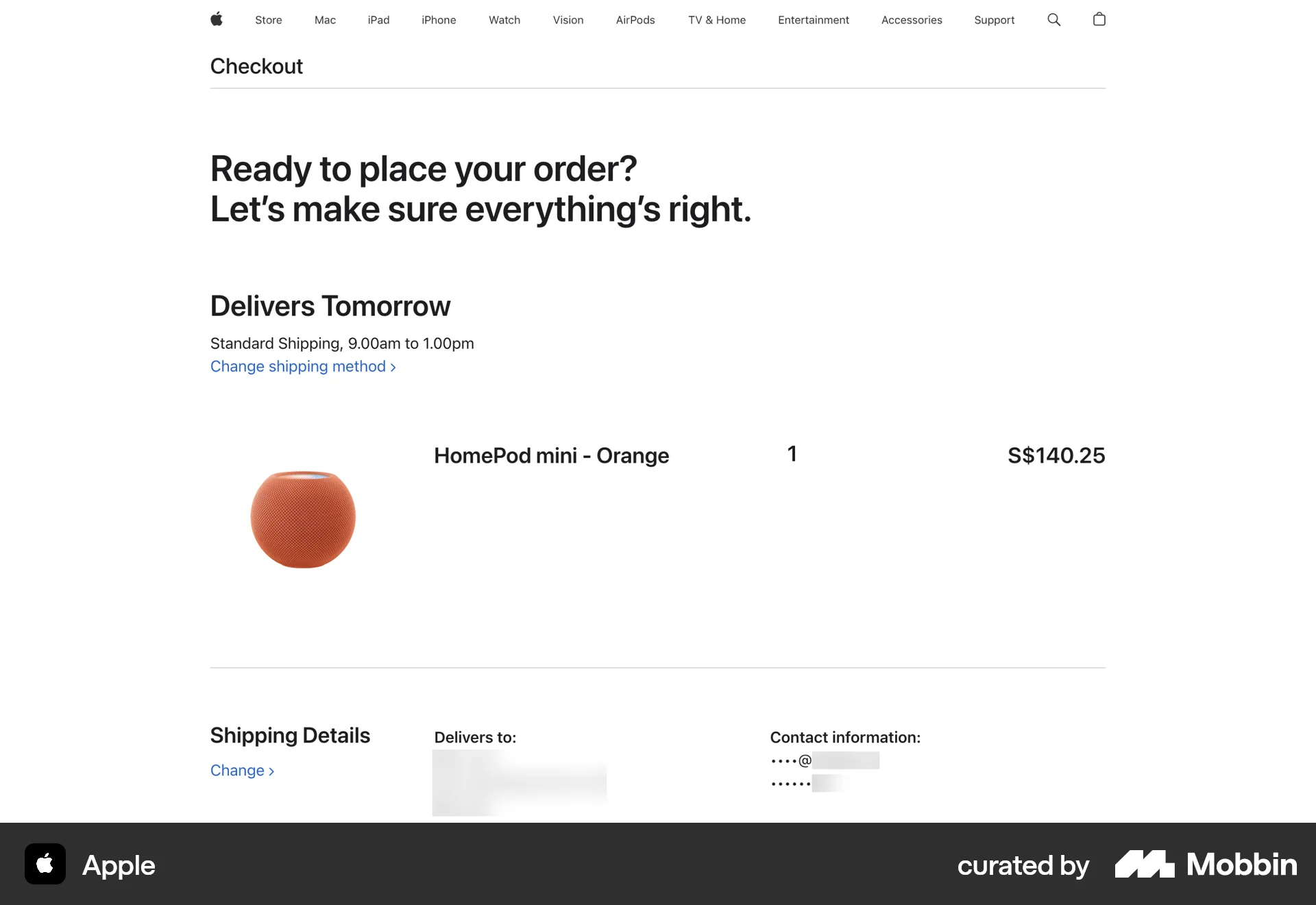 Apple Web Checkout screen