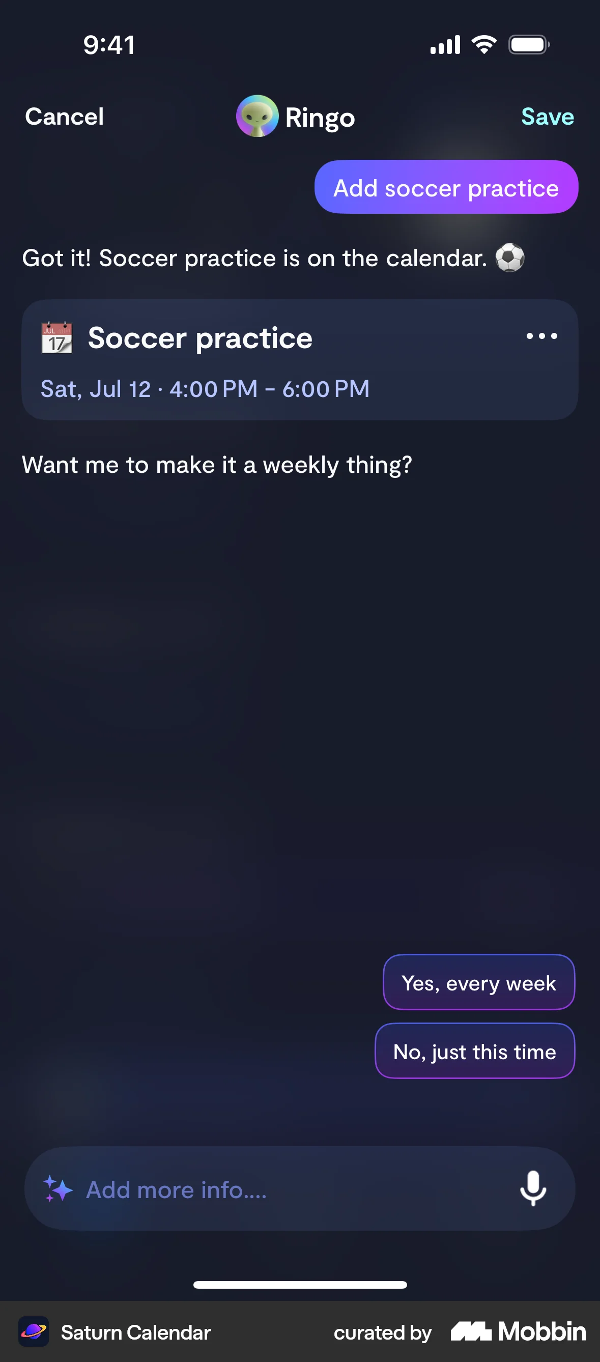 Saturn Calendar iOS Suggestions & Similar Items screen