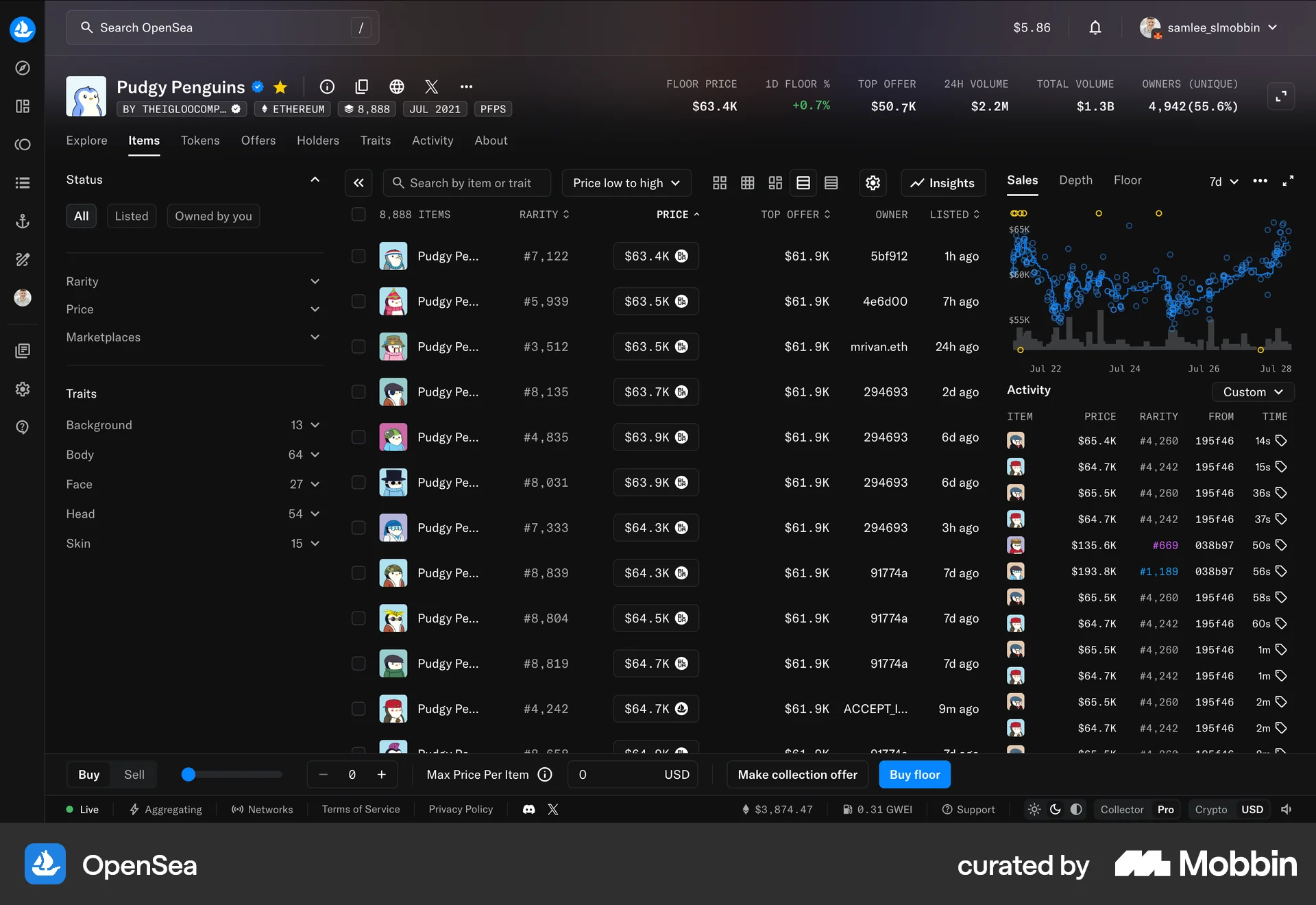 OpenSea Web Date & Time screen